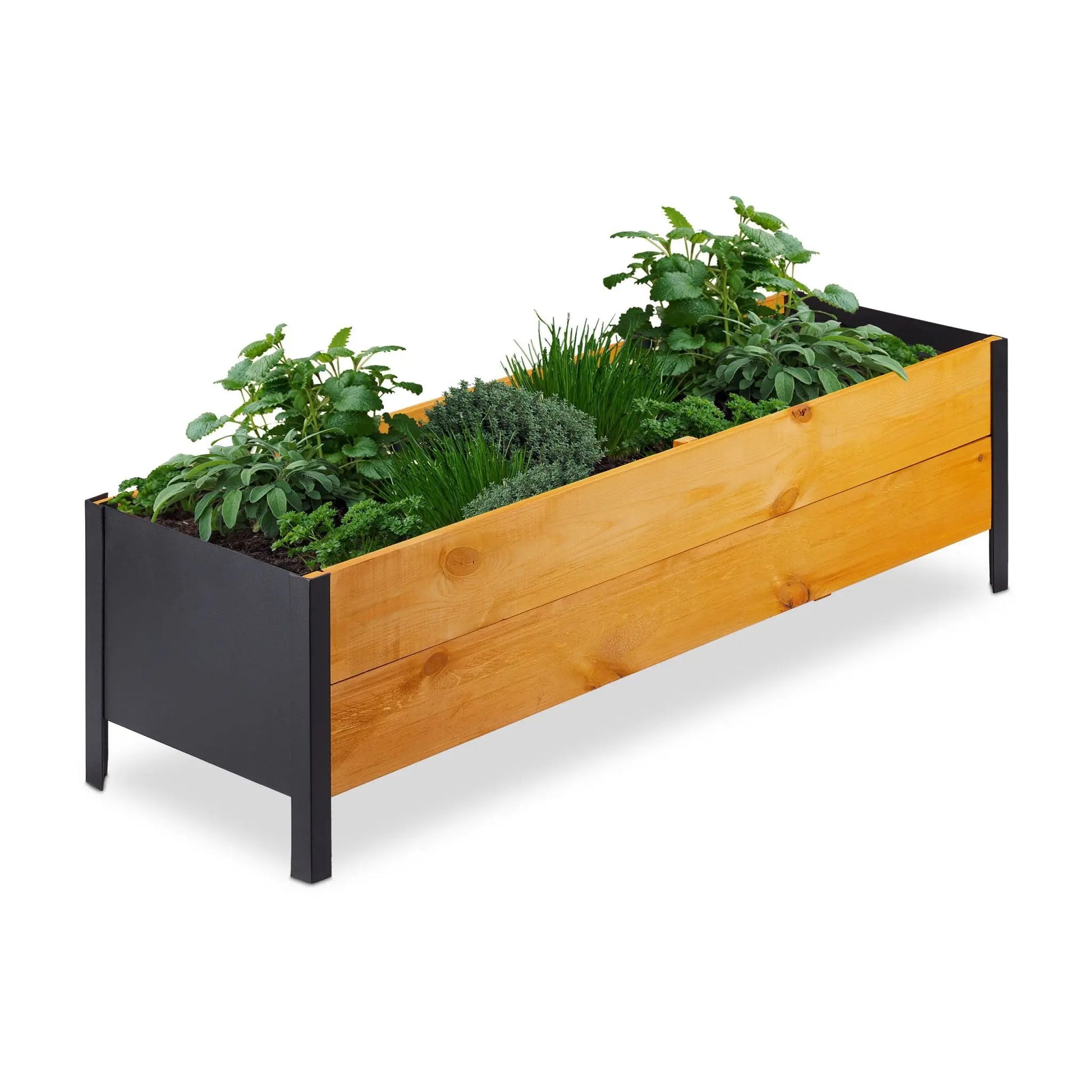 Hochbeet Holz schmal Hellbraun-Schwarz von Relaxdays