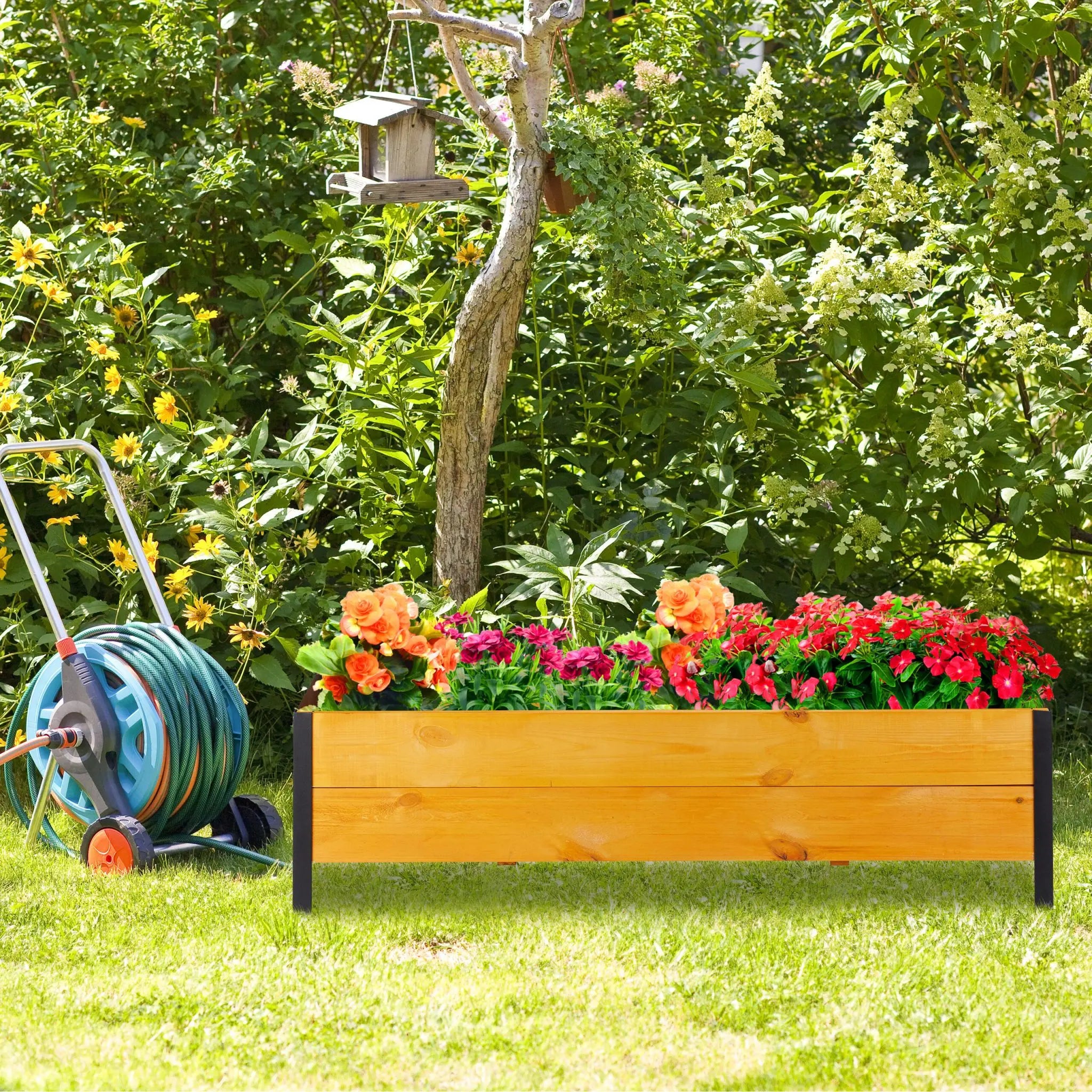 Hochbeet Holz schmal Hellbraun-Schwarz von Relaxdays