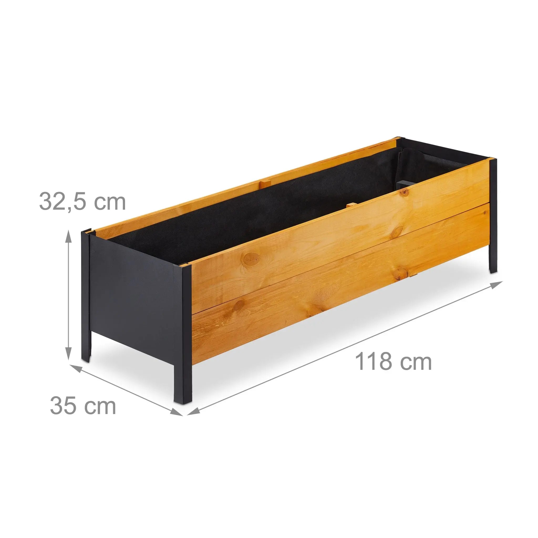 Hochbeet Holz schmal Hellbraun-Schwarz von Relaxdays