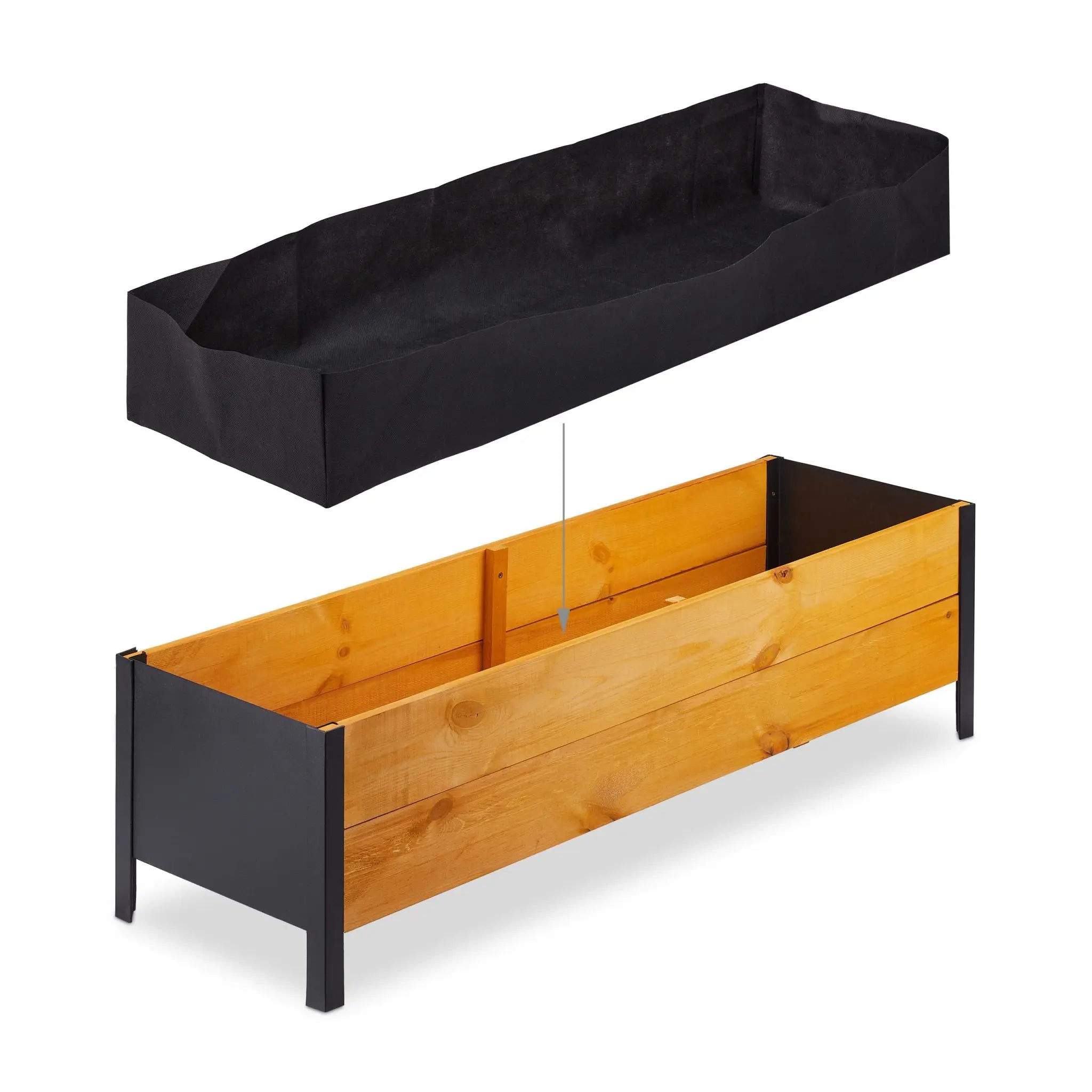 Hochbeet Holz schmal Hellbraun-Schwarz von Relaxdays