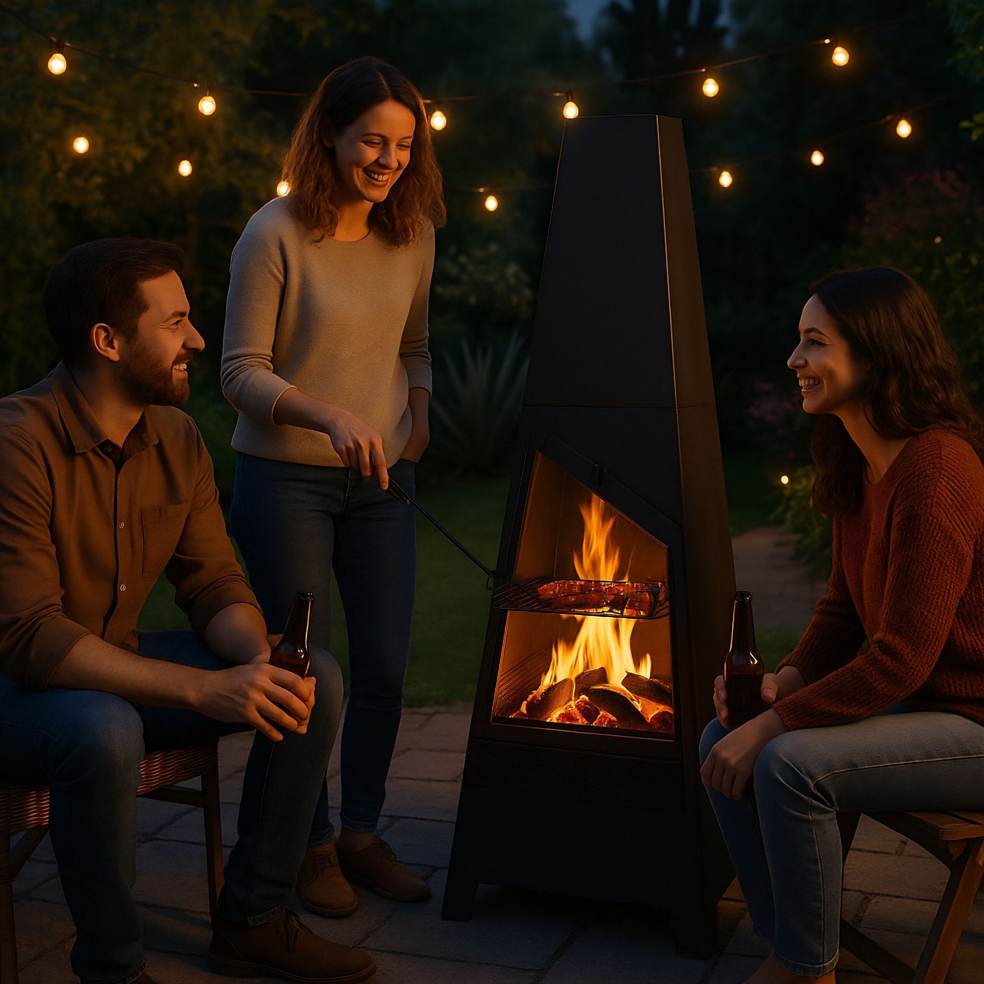 Gartenkamin mit Grillfunktion Schwarz von Relaxdays