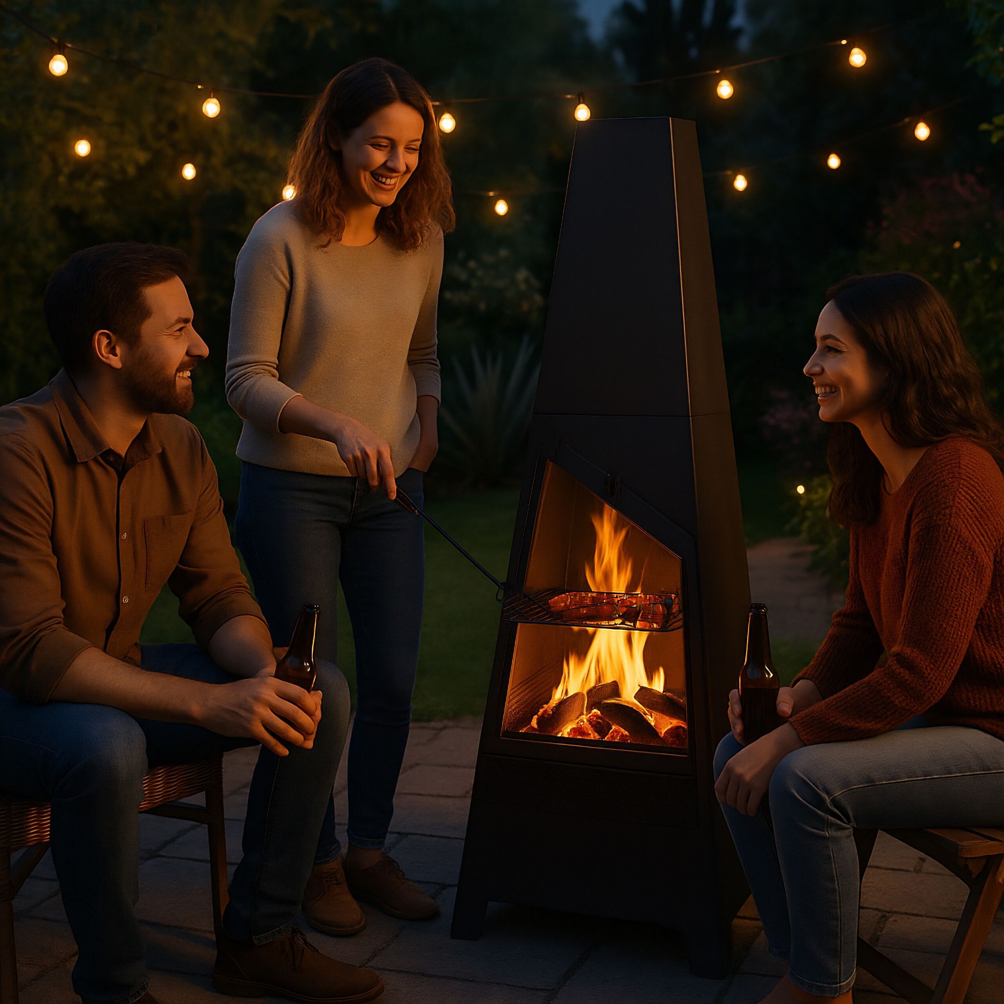 Gartenkamin mit Grillfunktion Schwarz von Relaxdays
