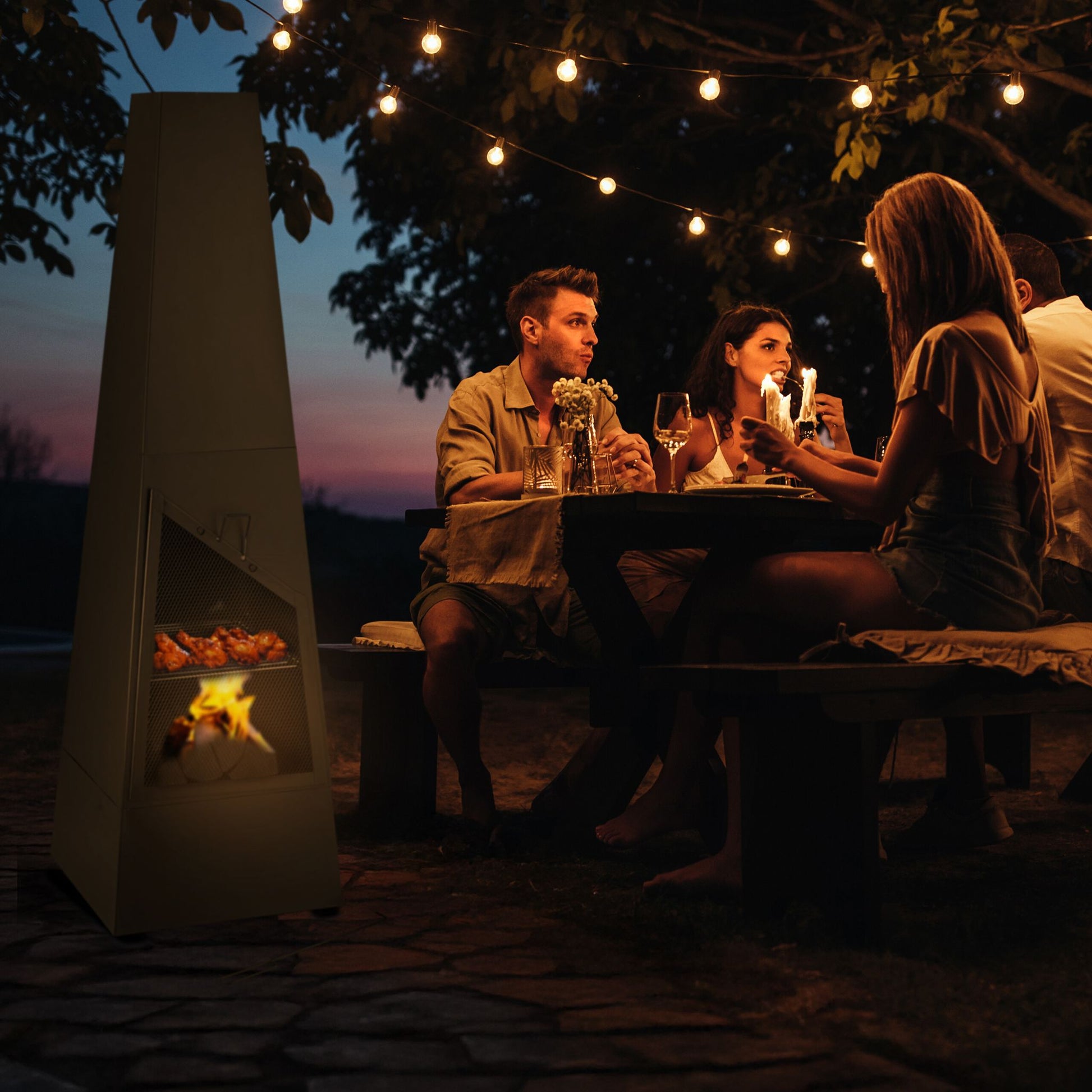 Gartenkamin mit Grillfunktion Schwarz von Relaxdays