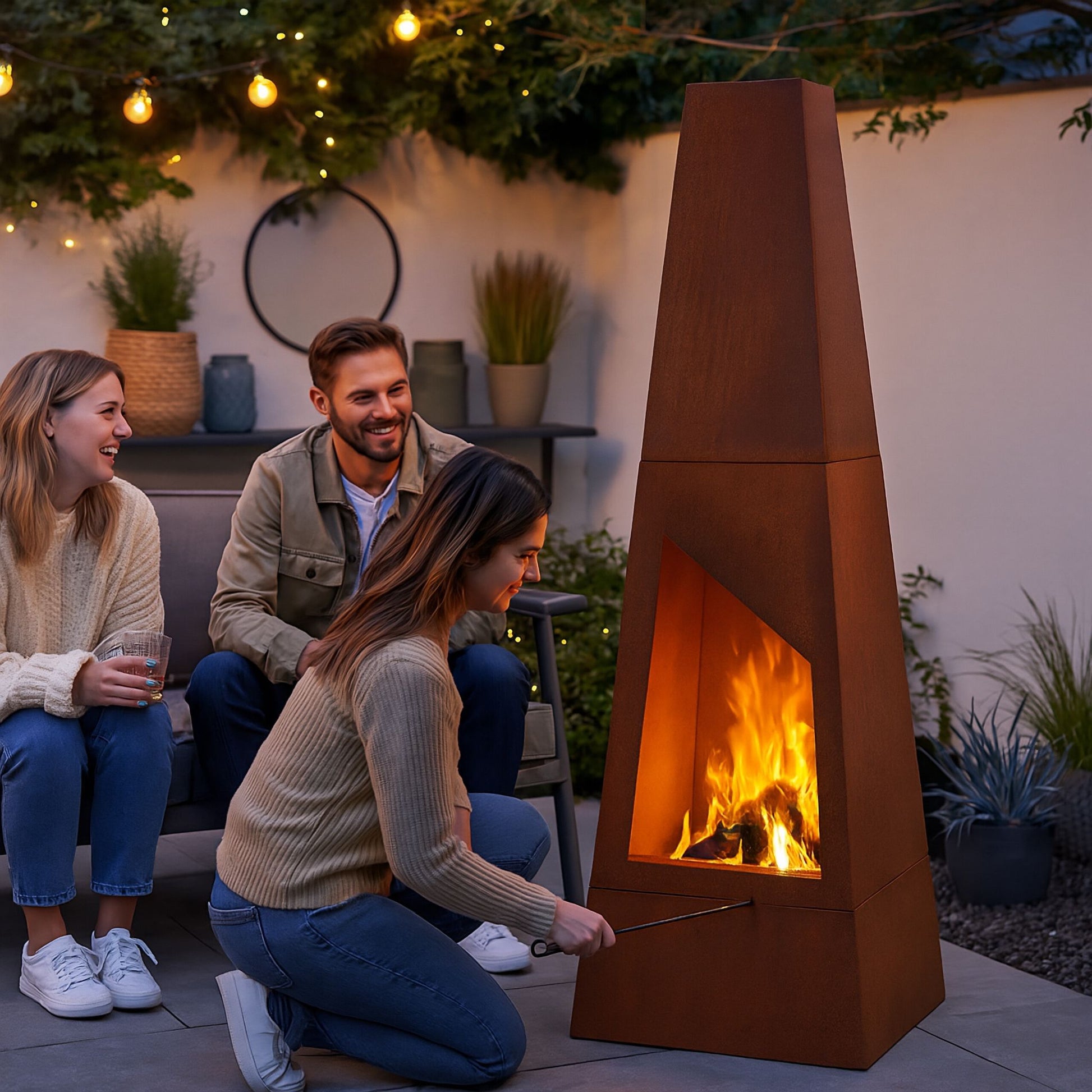 Gartenkamin Cortenstahl Braun-Schwarz von Relaxdays