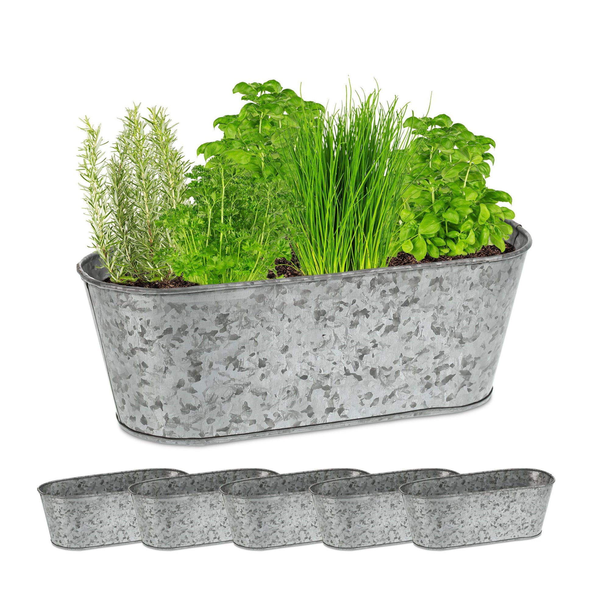 Zinkwanne oval 6er-Set Silber von Relaxdays