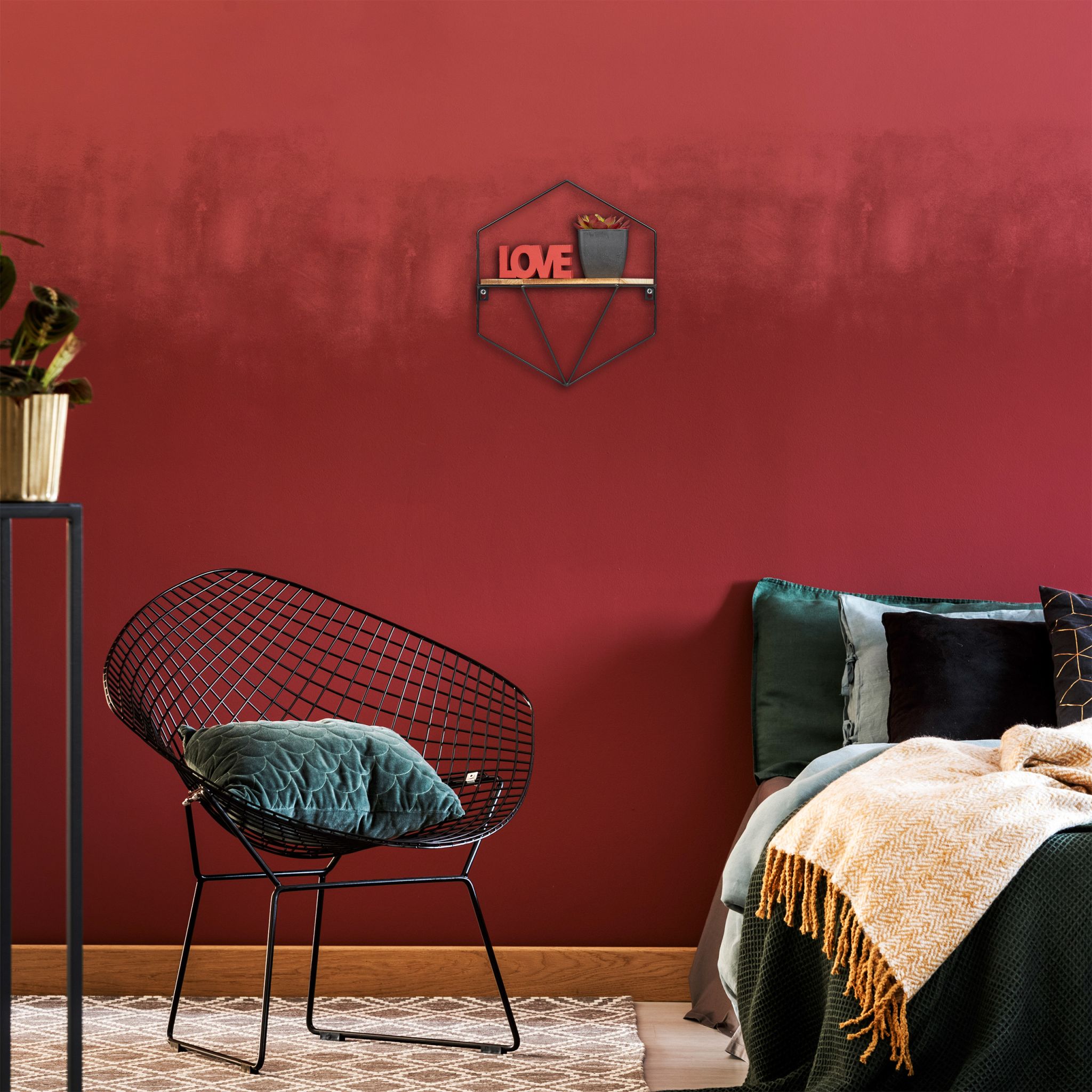 Sechseckiges Wandregal Metall Braun-Schwarz von Relaxdays