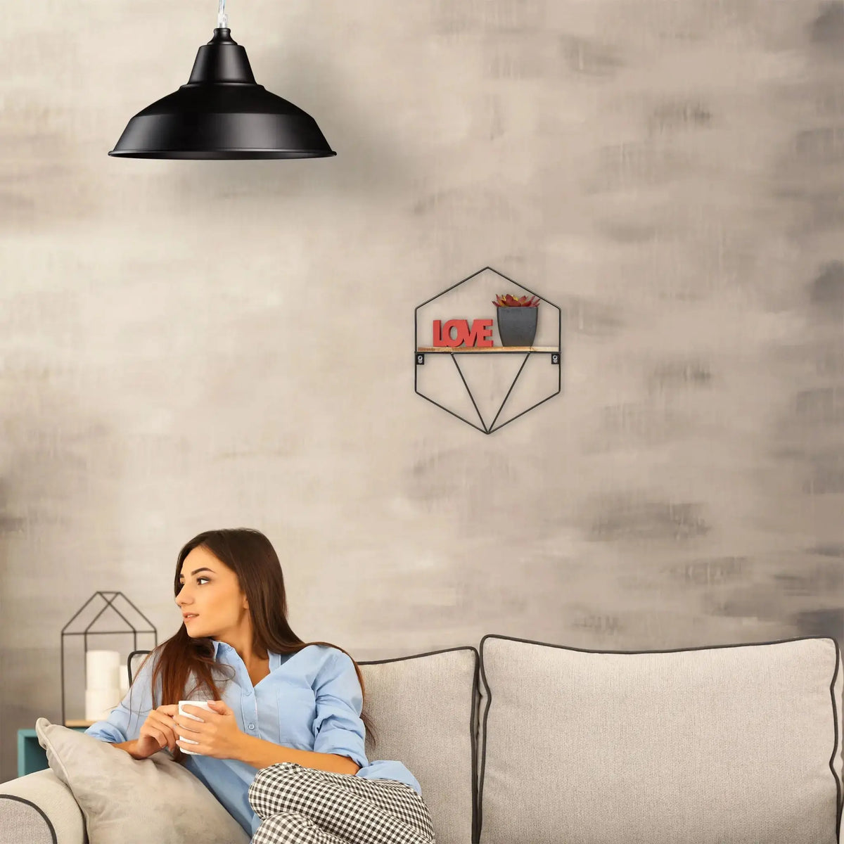 Sechseckiges Wandregal Metall Braun-Schwarz von Relaxdays