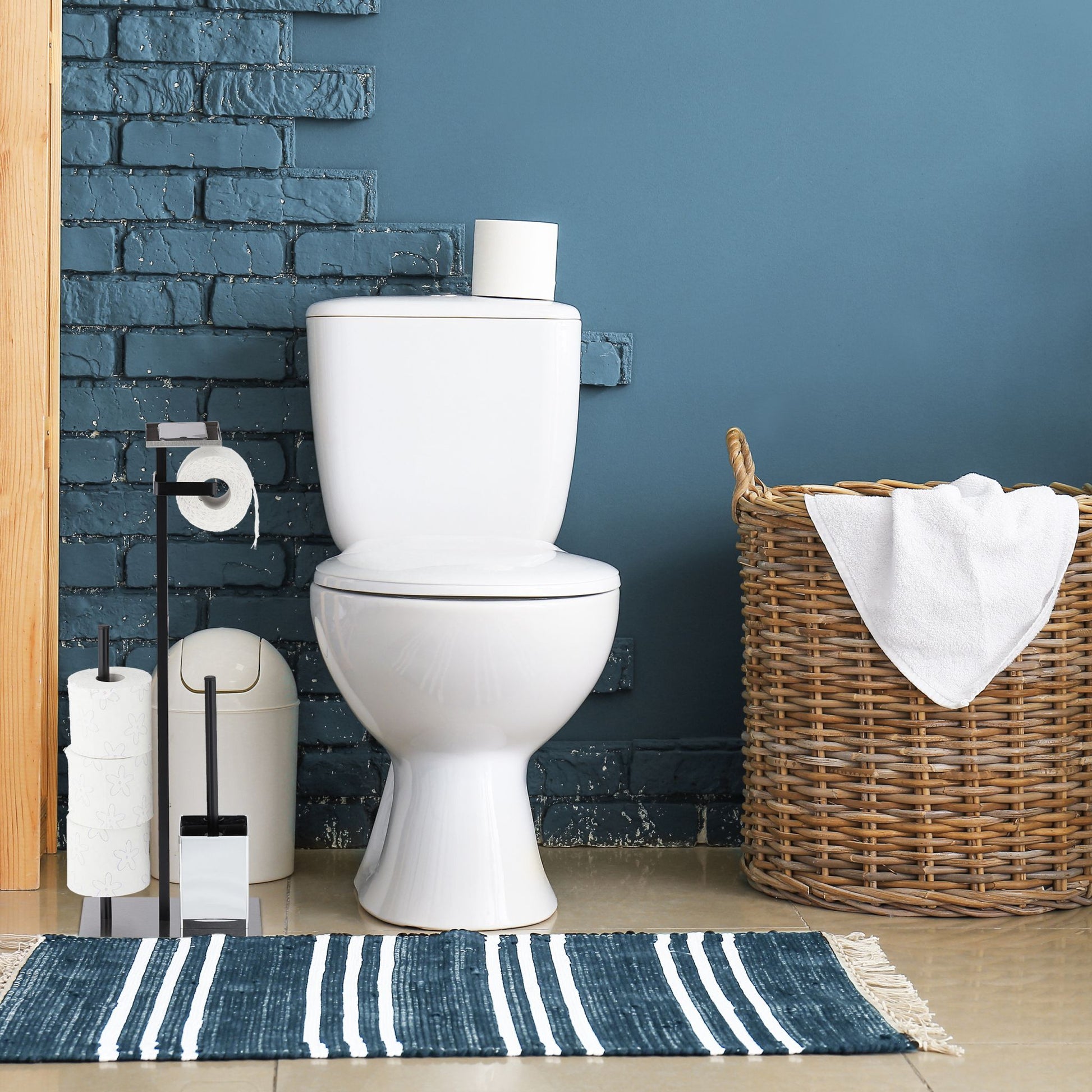 WC Garnitur mit Ablagefläche Schwarz-Silber von Relaxdays