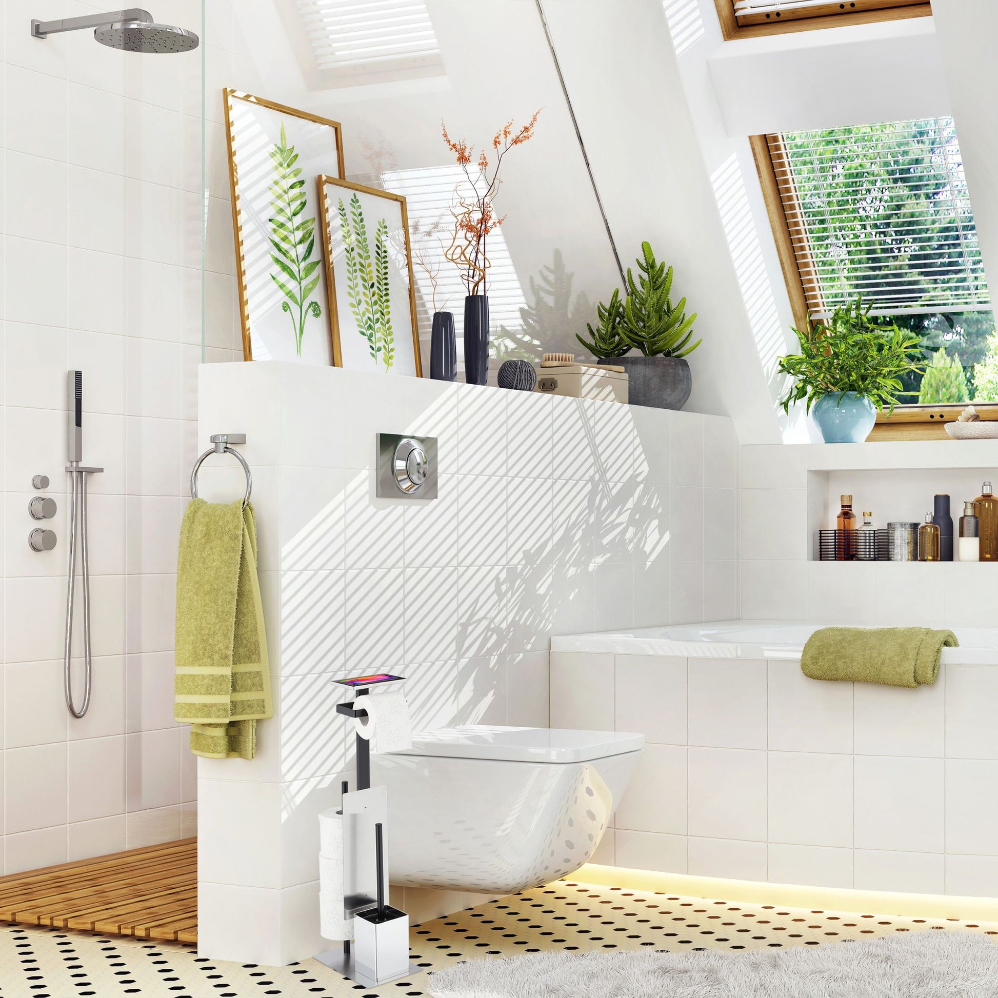 WC Garnitur mit Ablagefläche Schwarz-Silber von Relaxdays