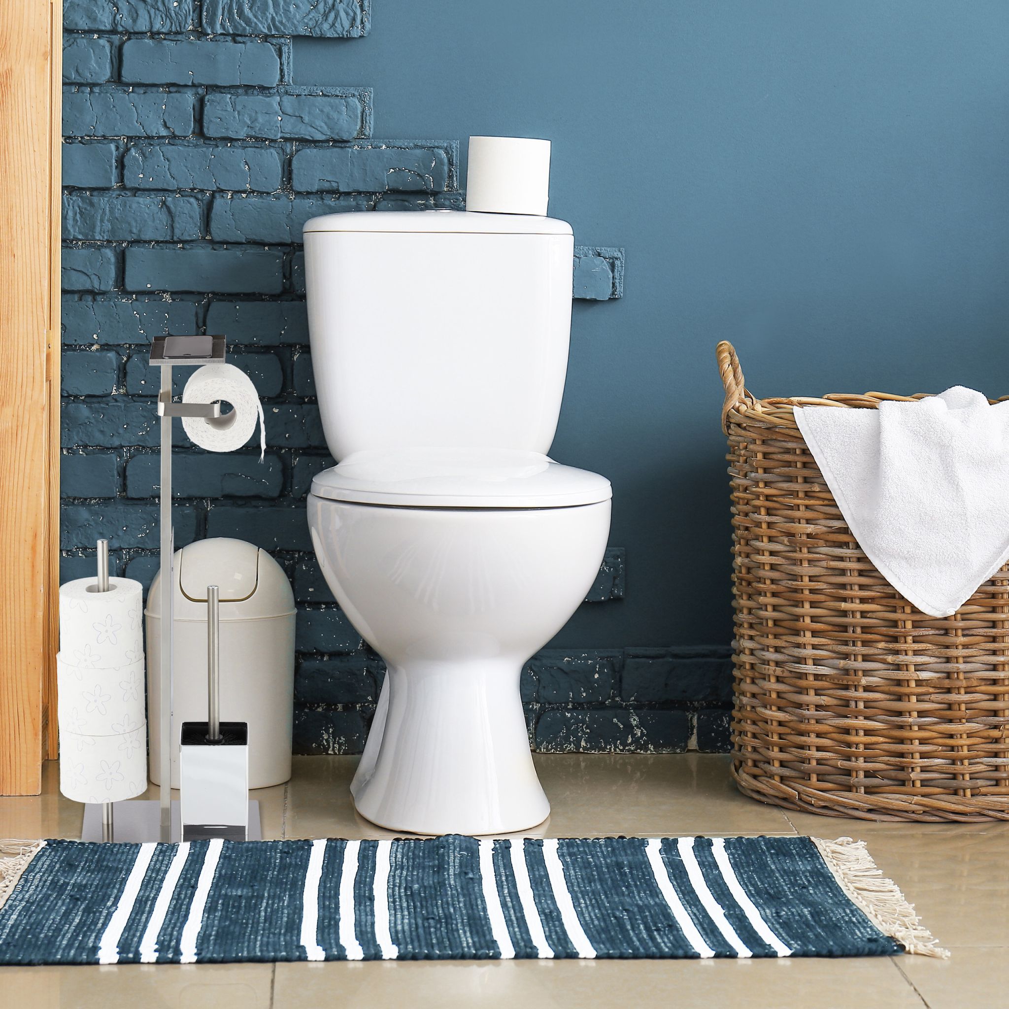 WC Garnitur Edelstahl Schwarz-Silber von Relaxdays