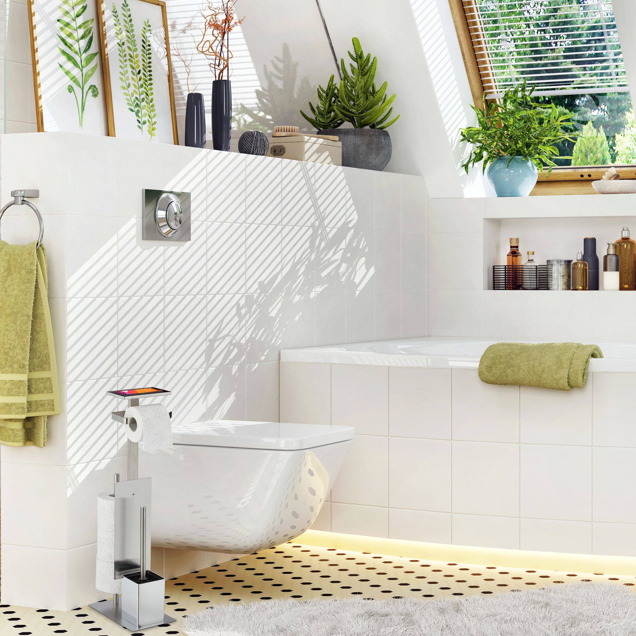 WC Garnitur Edelstahl Schwarz-Silber von Relaxdays