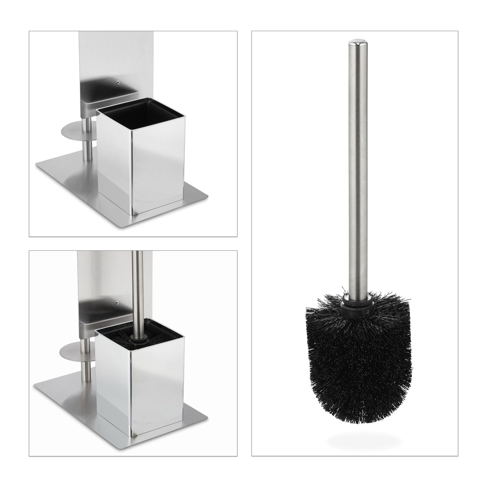 WC Garnitur Edelstahl Schwarz-Silber von Relaxdays