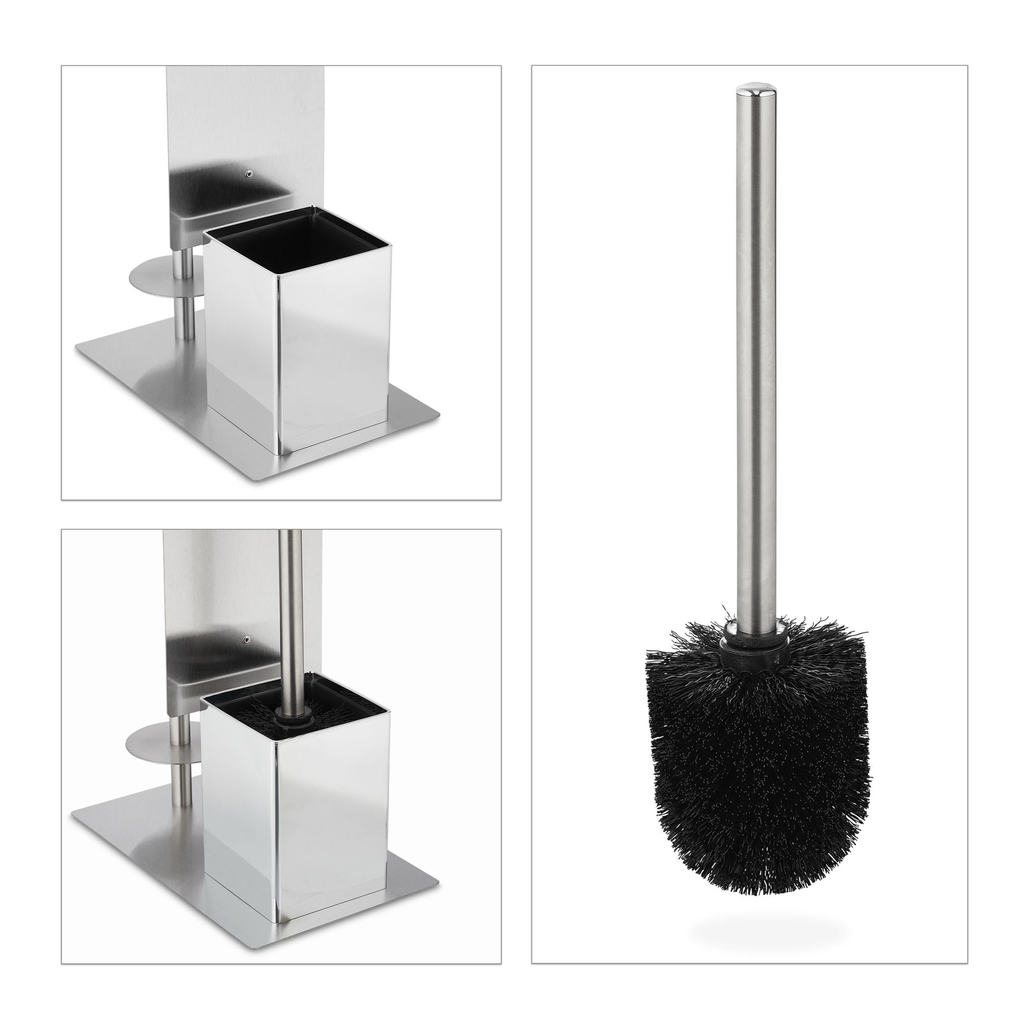 WC Garnitur Edelstahl Schwarz-Silber von Relaxdays