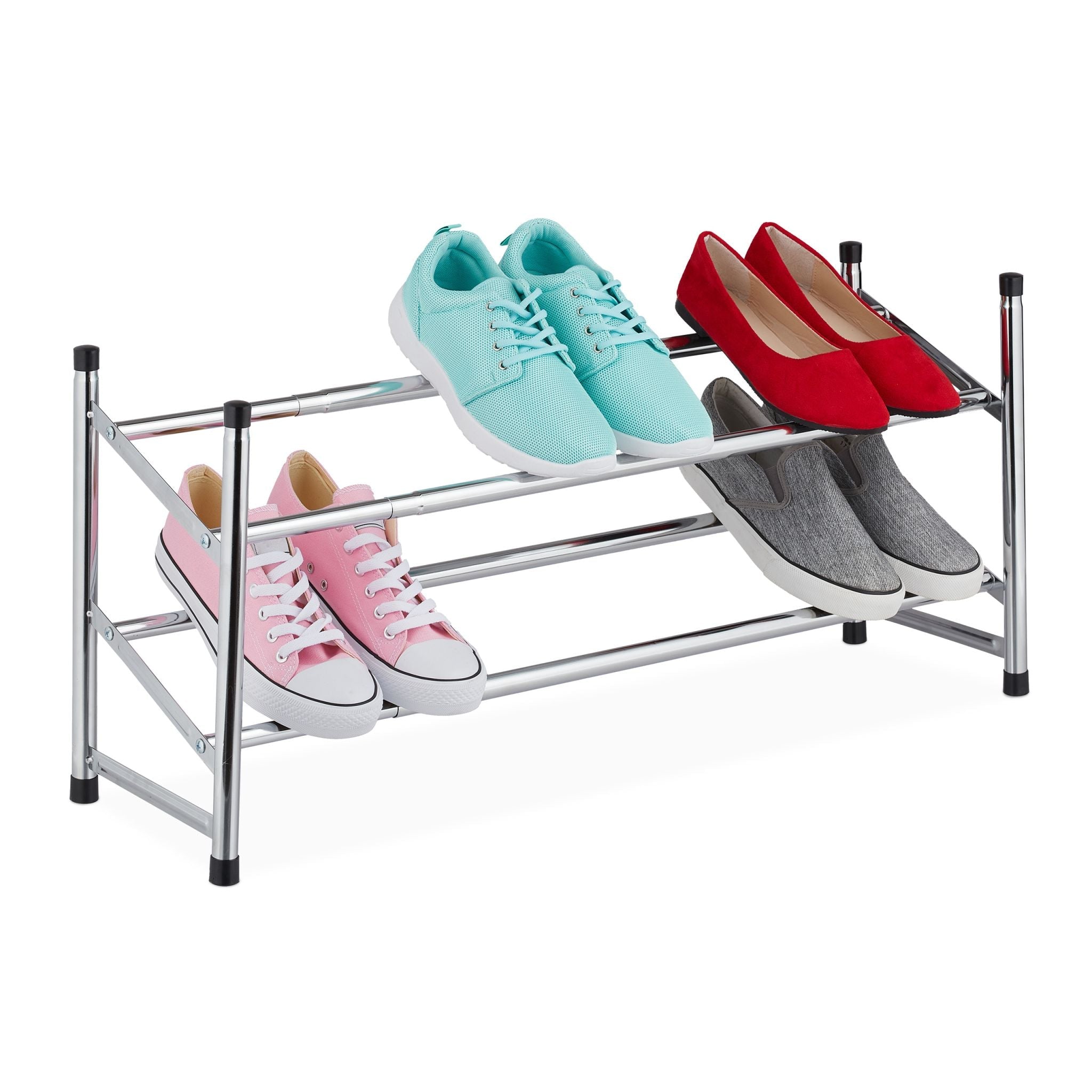Schuhregal ziehbar Schwarz-Silber von Relaxdays