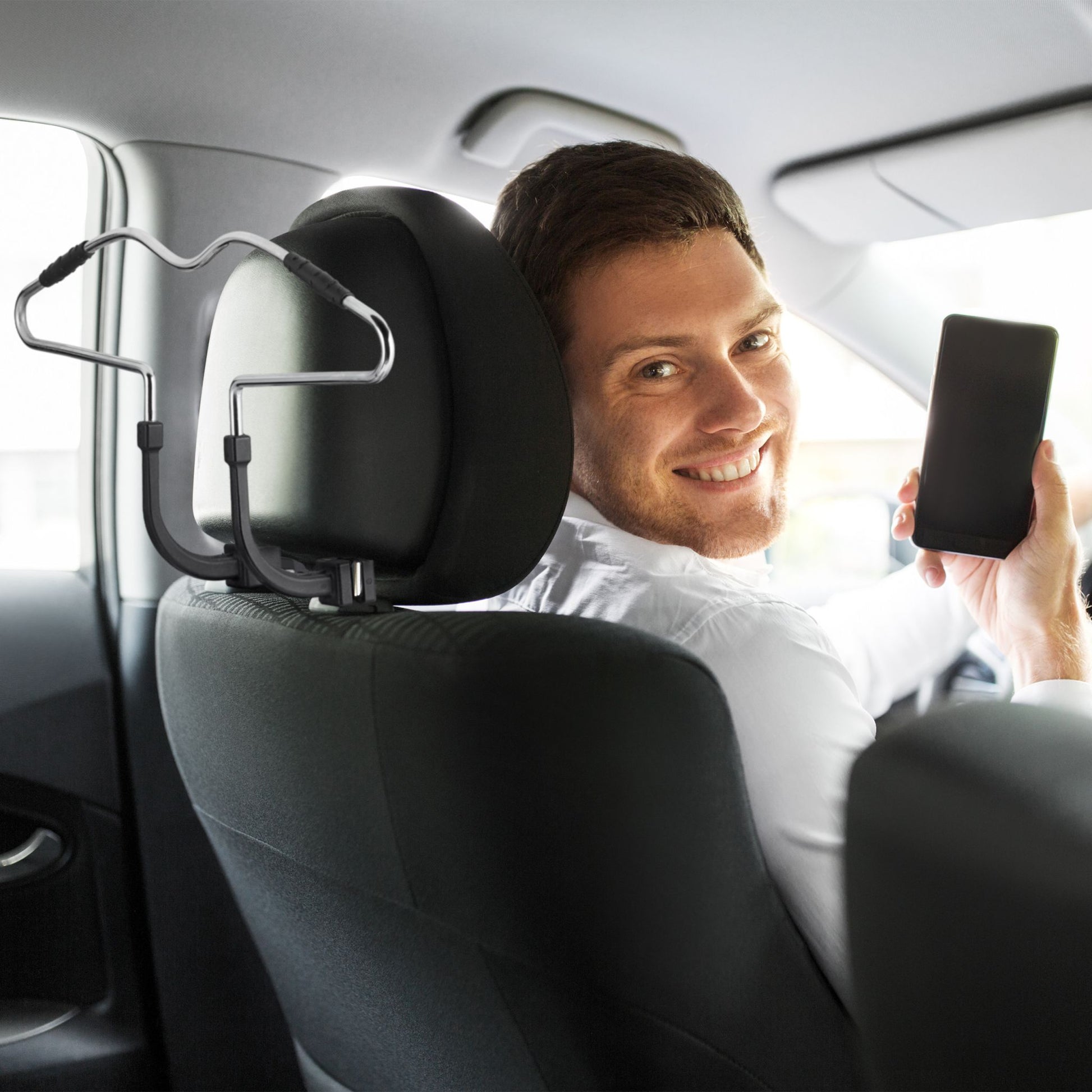 Auto Kleiderbügel für Kopfstütze 2er-Set Schwarz-Silber von Relaxdays