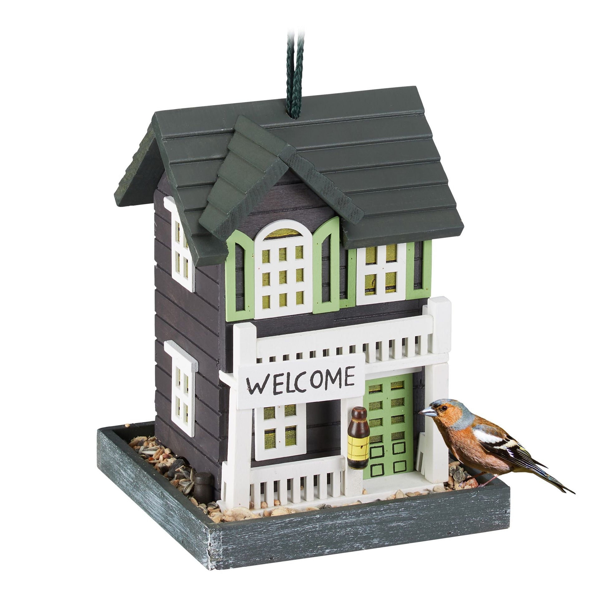 Vogelfutterhaus zum Aufhängen Anthrazit-Weiss-Dunkelgrün von Relaxdays