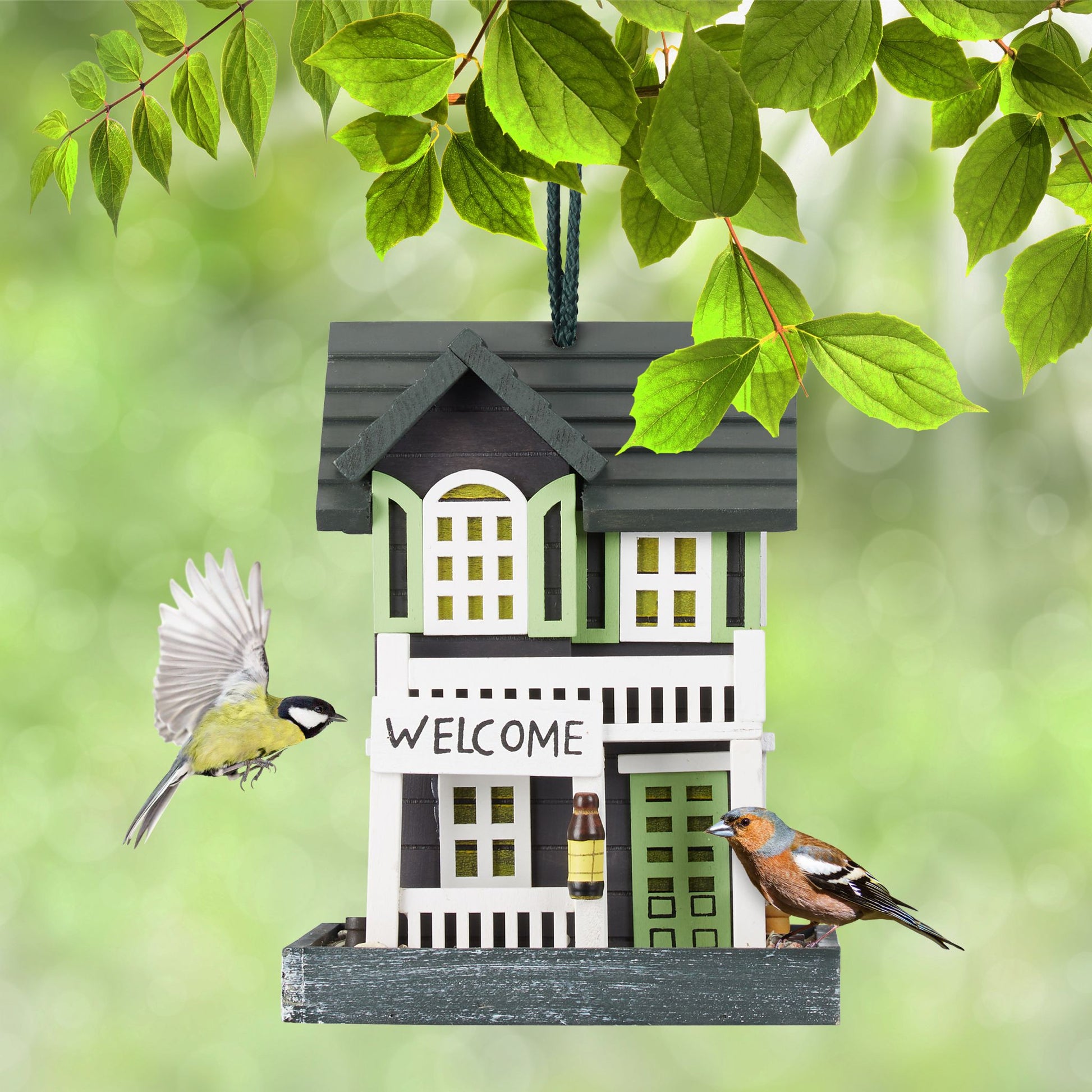 Vogelfutterhaus zum Aufhängen Anthrazit-Weiss-Dunkelgrün von Relaxdays