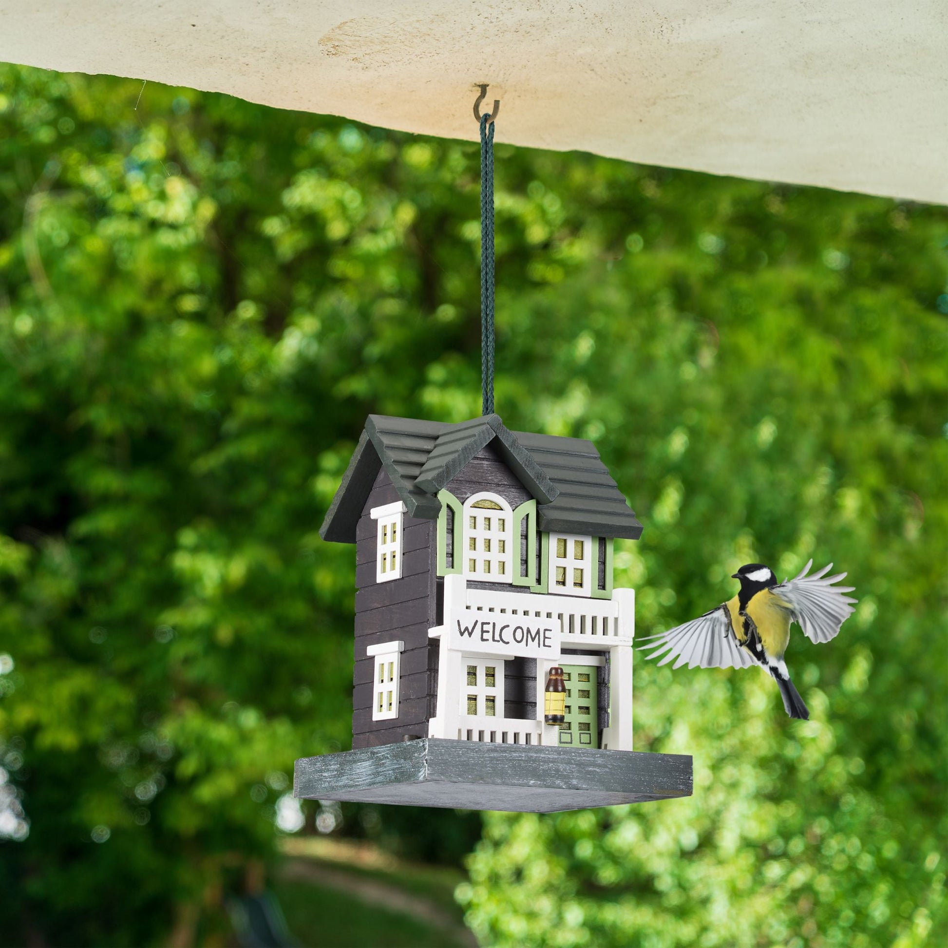 Vogelfutterhaus zum Aufhängen Anthrazit-Weiss-Dunkelgrün von Relaxdays