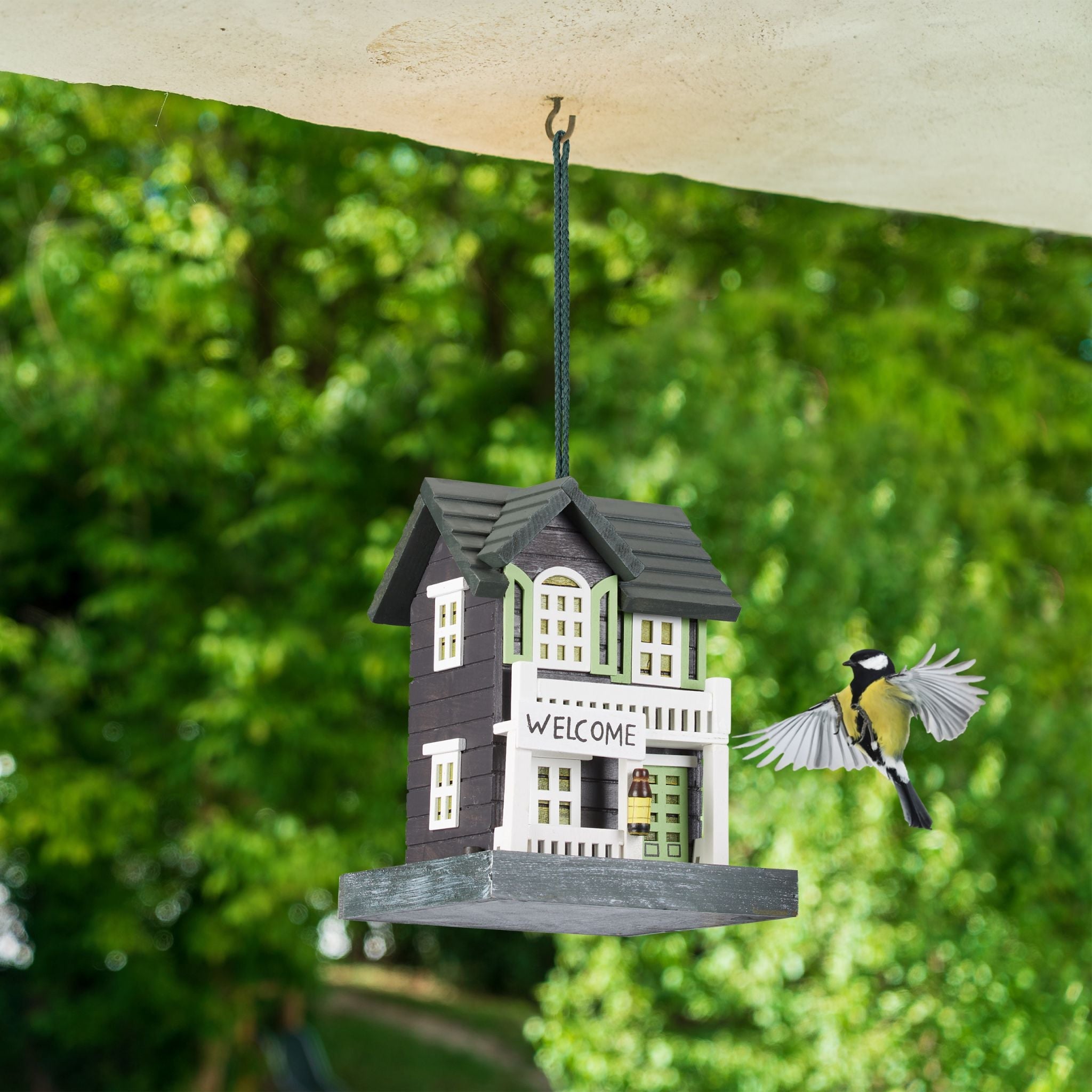 Vogelfutterhaus zum Aufhängen Anthrazit-Weiss-Dunkelgrün von Relaxdays