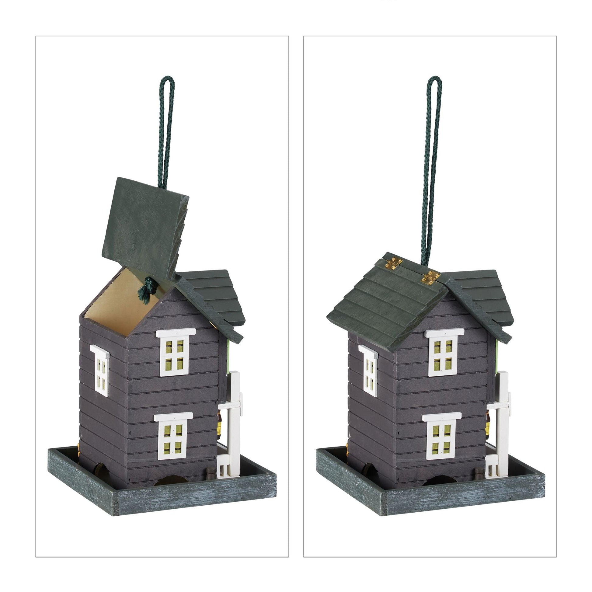 Vogelfutterhaus zum Aufhängen Anthrazit-Weiss-Dunkelgrün von Relaxdays