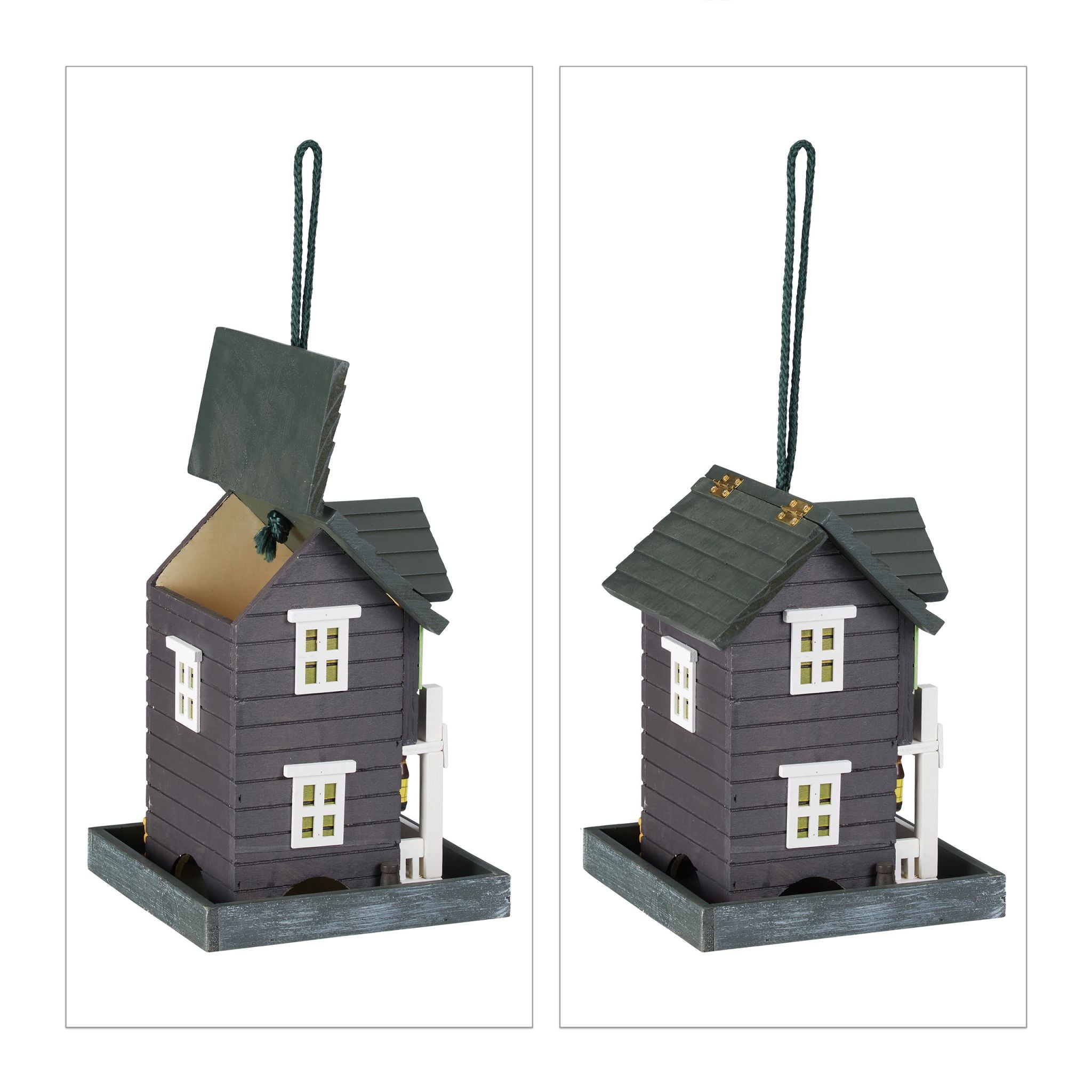 Vogelfutterhaus zum Aufhängen Anthrazit-Weiss-Dunkelgrün von Relaxdays