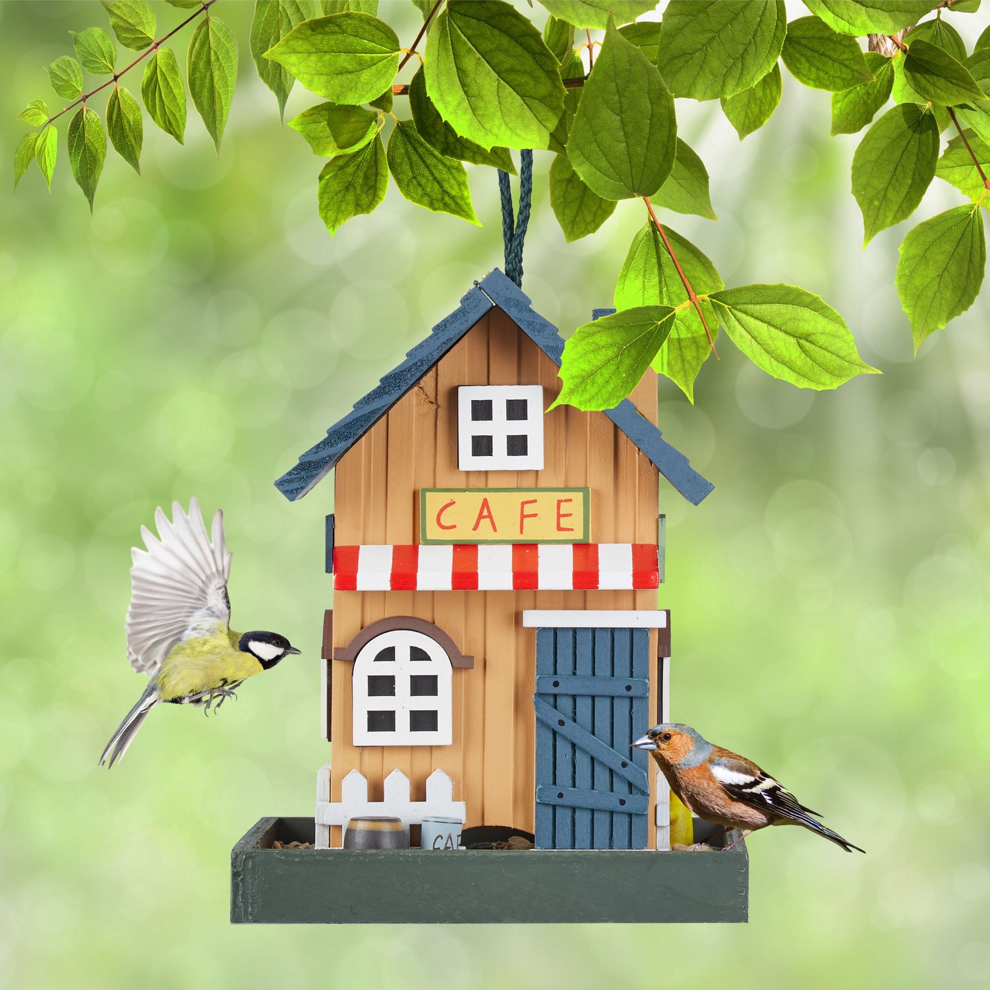 Vogelfutterhaus zum Aufhängen Weiss-Blau-Hellbraun von Relaxdays