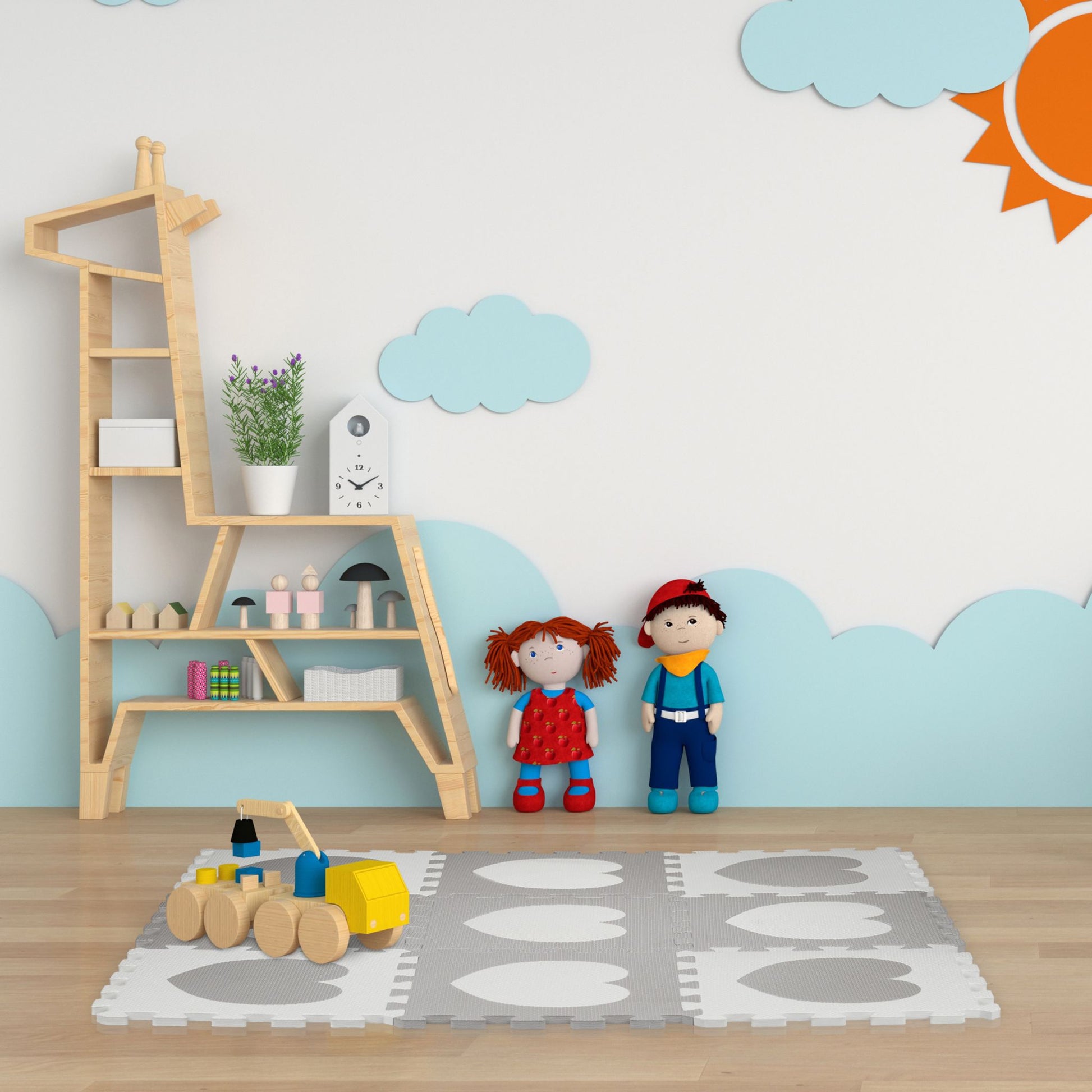 Puzzlematte Herz 18-tlg. Weiss-Grau von Relaxdays