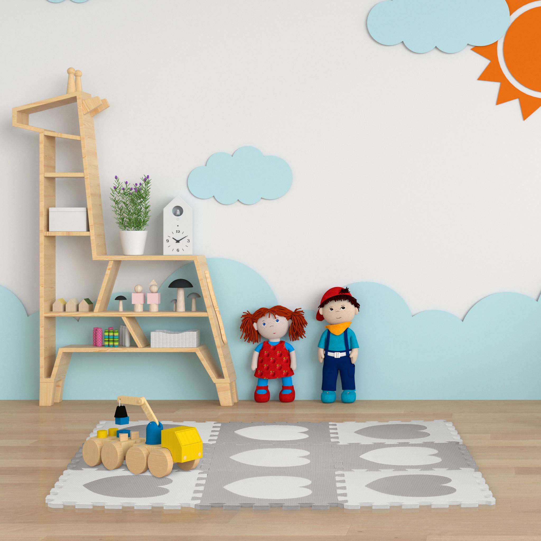 Puzzlematte Herz 18-tlg. Weiss-Grau von Relaxdays