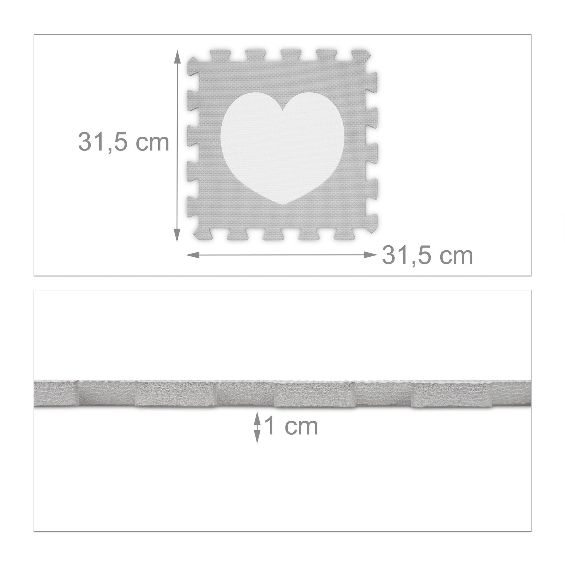 Puzzlematte Herz 18-tlg. Weiss-Grau von Relaxdays