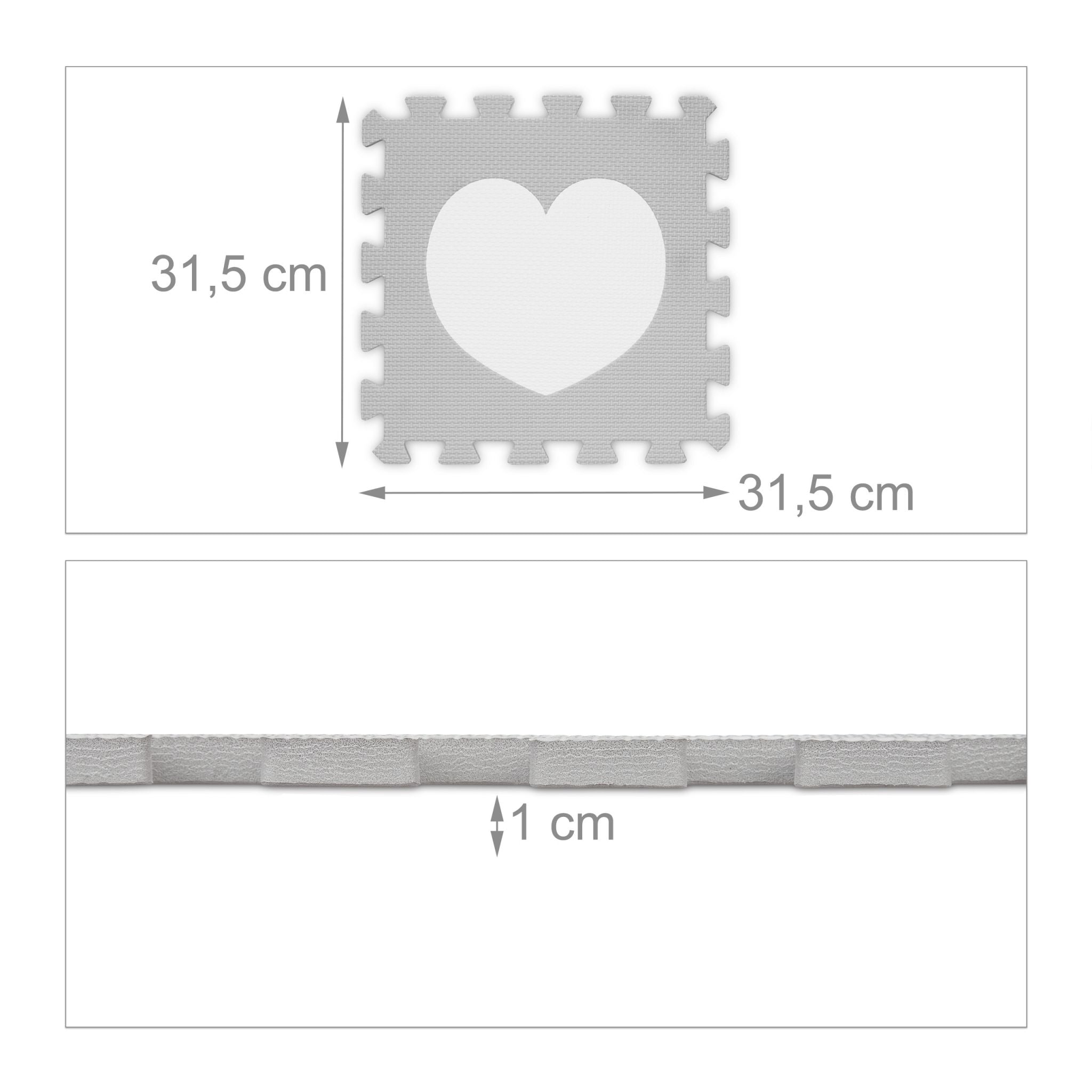 Puzzlematte Herz 18-tlg. Weiss-Grau von Relaxdays