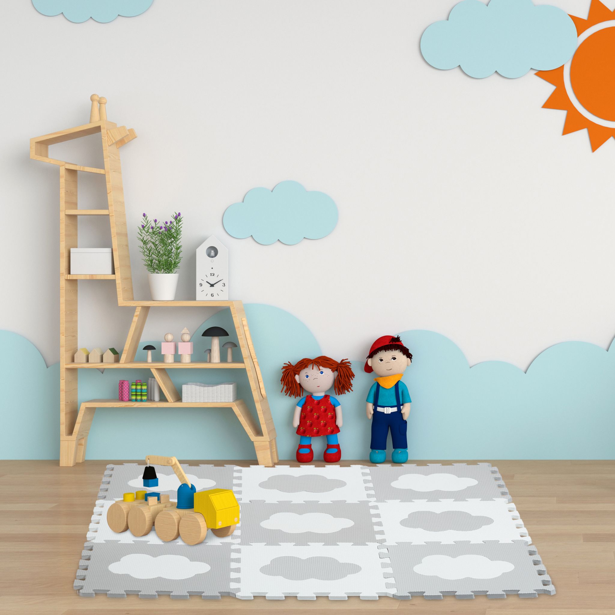 Puzzlematte Wolke 18-tlg. Weiss-Grau von Relaxdays