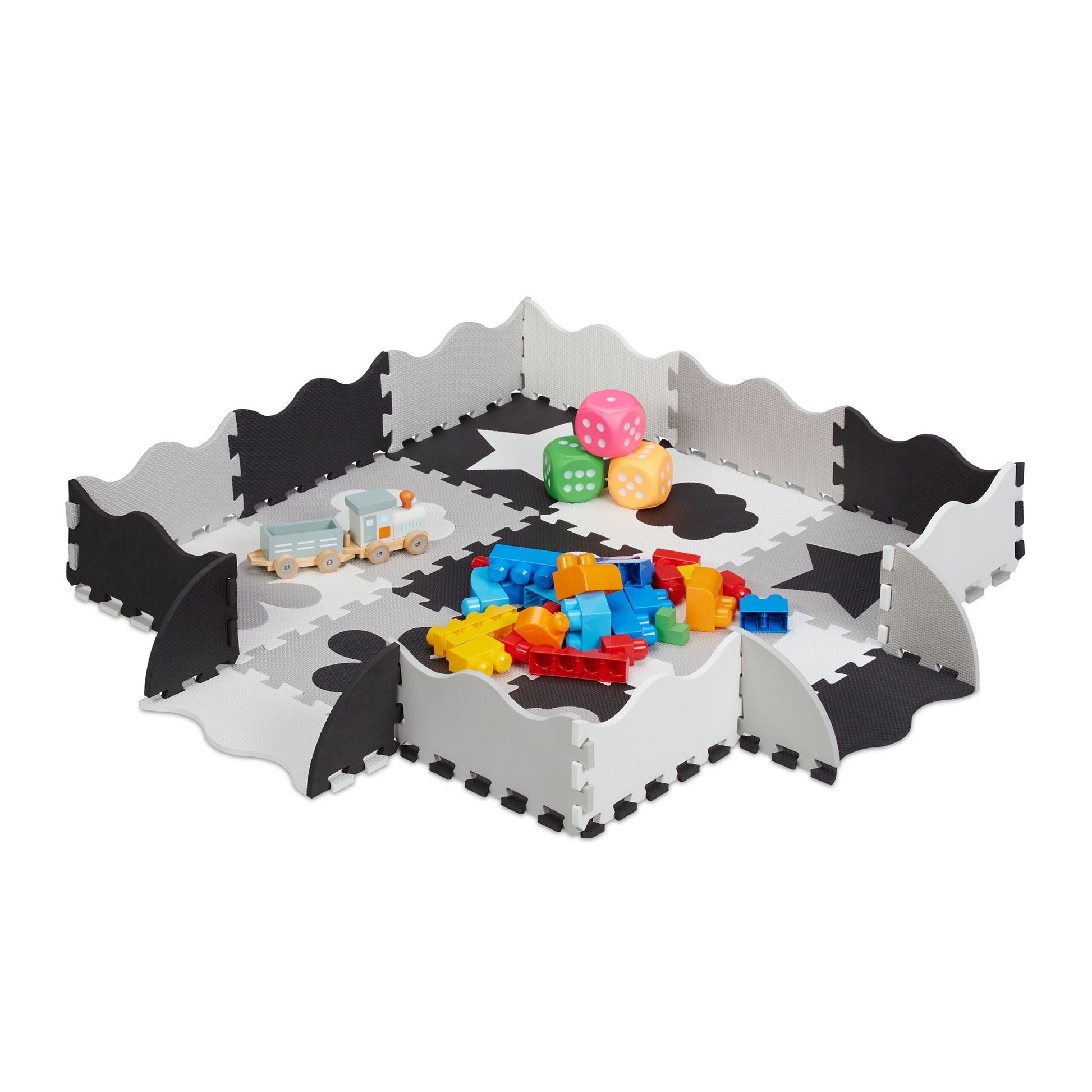 Puzzlematte mit Rand 34-tlg. Weiss-Schwarz-Grau von Relaxdays
