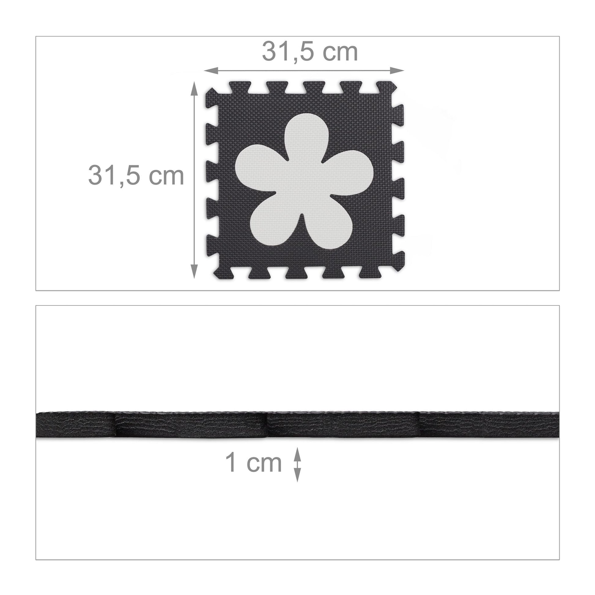 Puzzlematte mit Rand 34-tlg. Weiss-Schwarz-Grau von Relaxdays