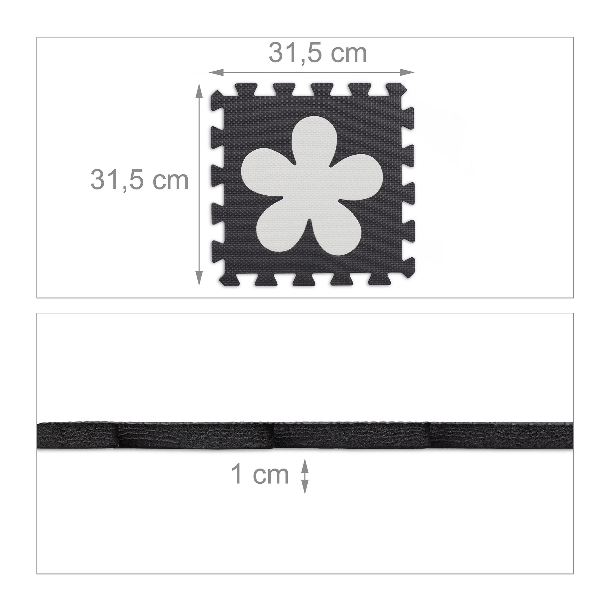 Puzzlematte mit Rand 34-tlg. Weiss-Schwarz-Grau von Relaxdays