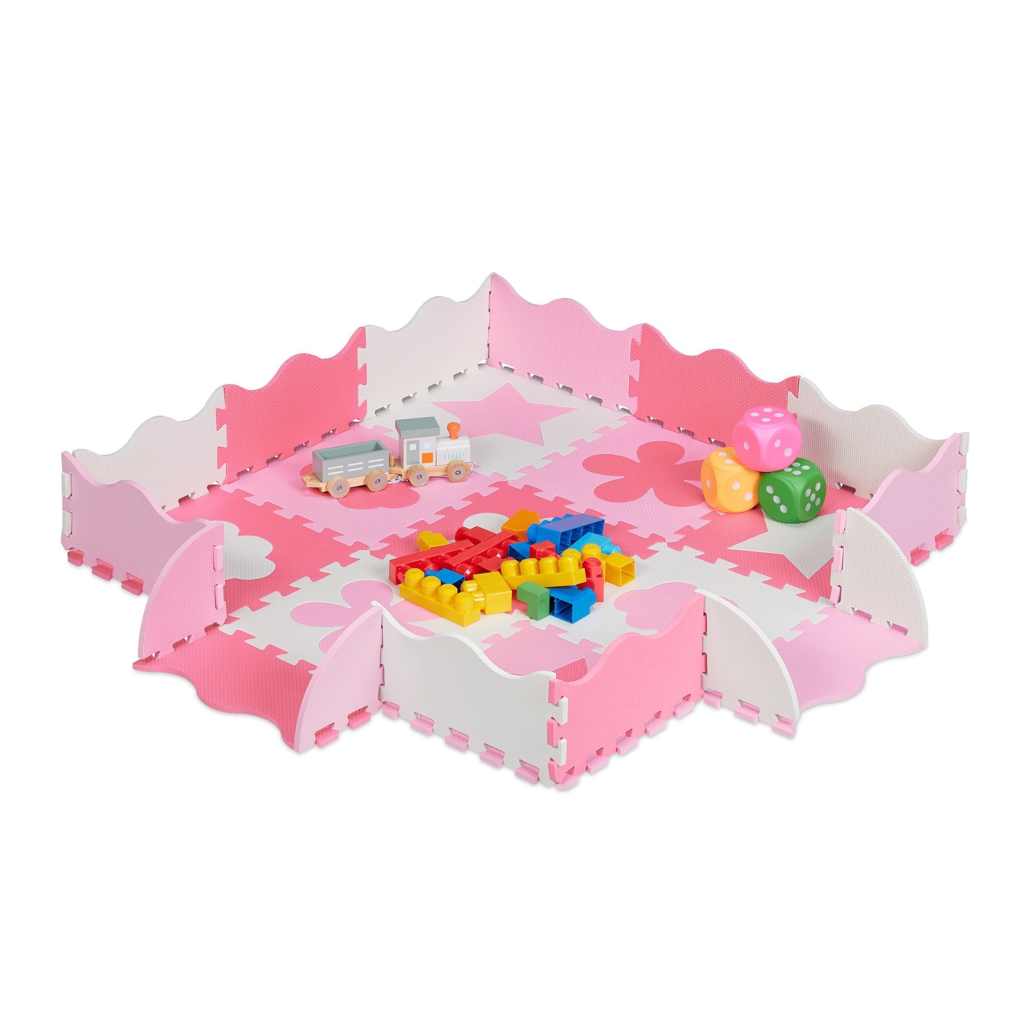 Puzzlematte mit Rand 34-tlg. Weiss-Pink-Rosa von Relaxdays