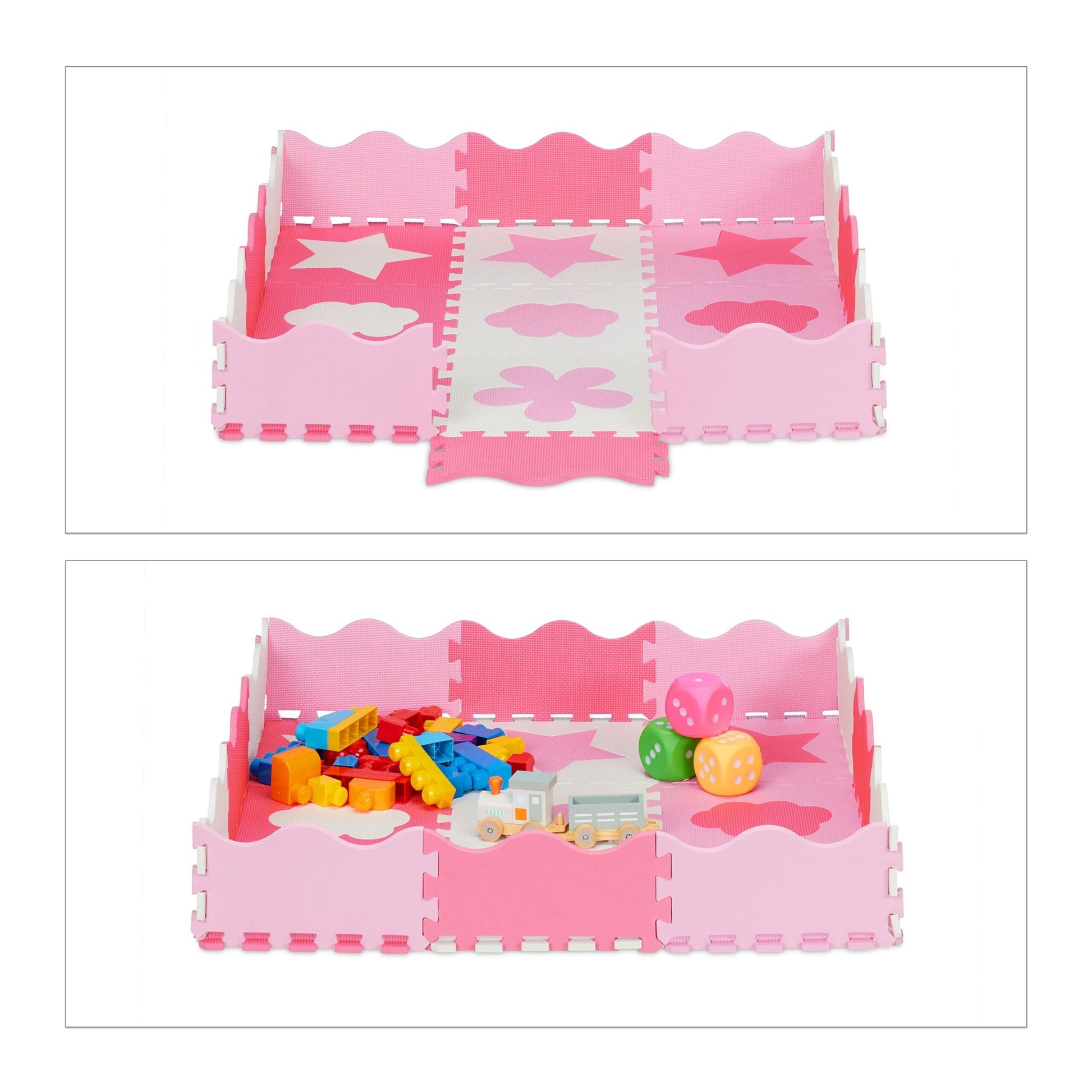 Puzzlematte mit Rand 34-tlg. Weiss-Pink-Rosa von Relaxdays