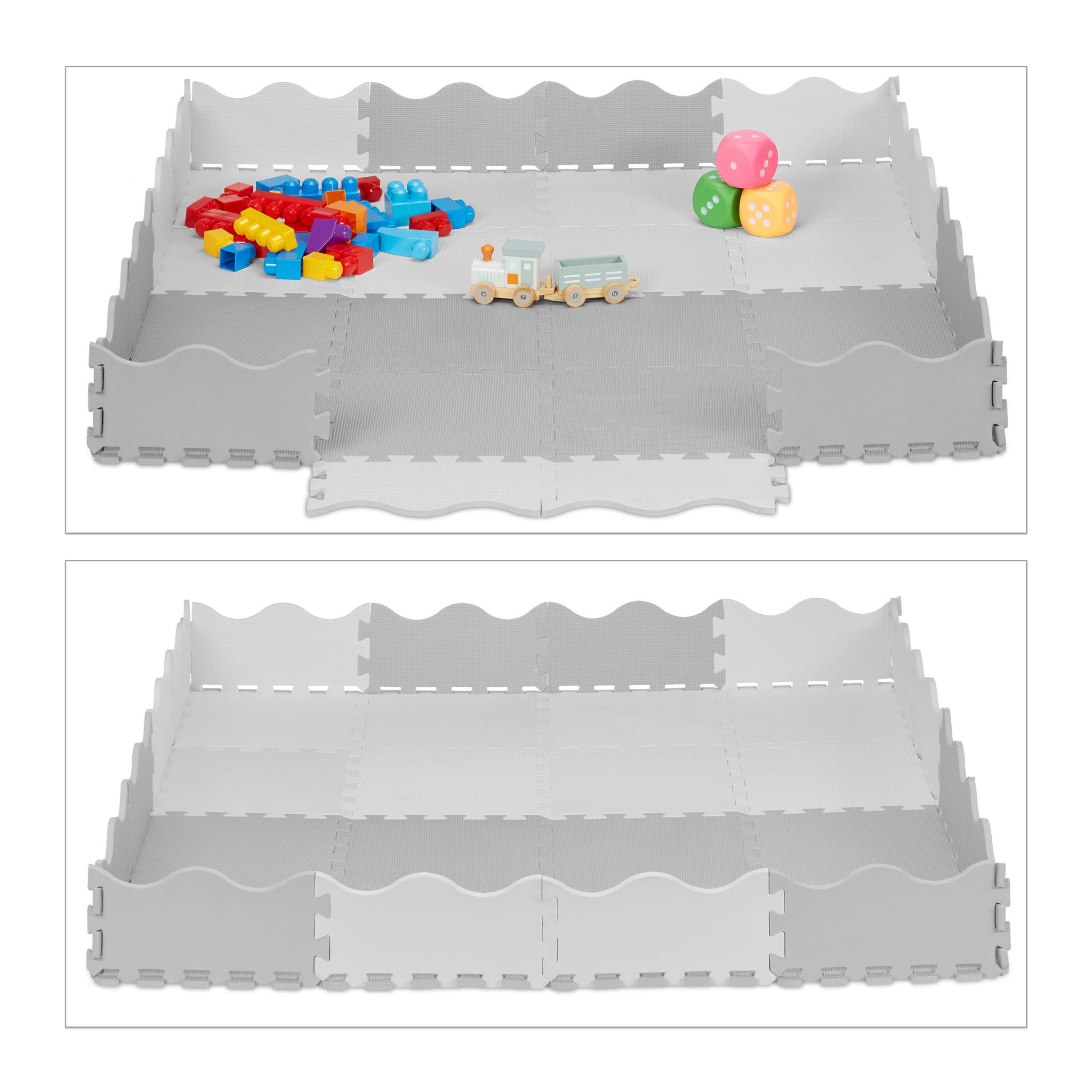 Puzzlematte mit Rand 36-tlg. Weiss-Grau von Relaxdays