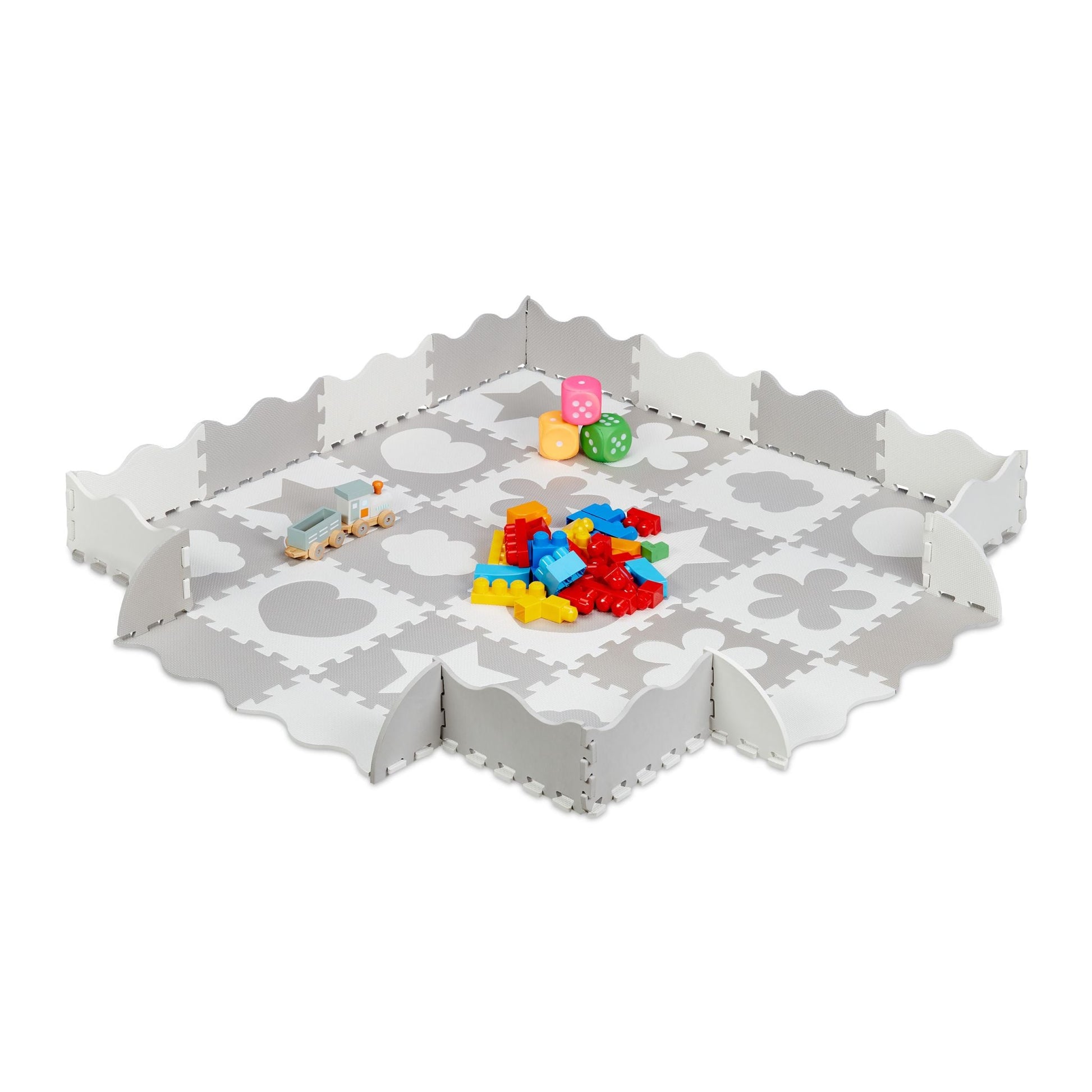 Puzzlematte mit Rand 52-tlg. Weiss-Grau von Relaxdays
