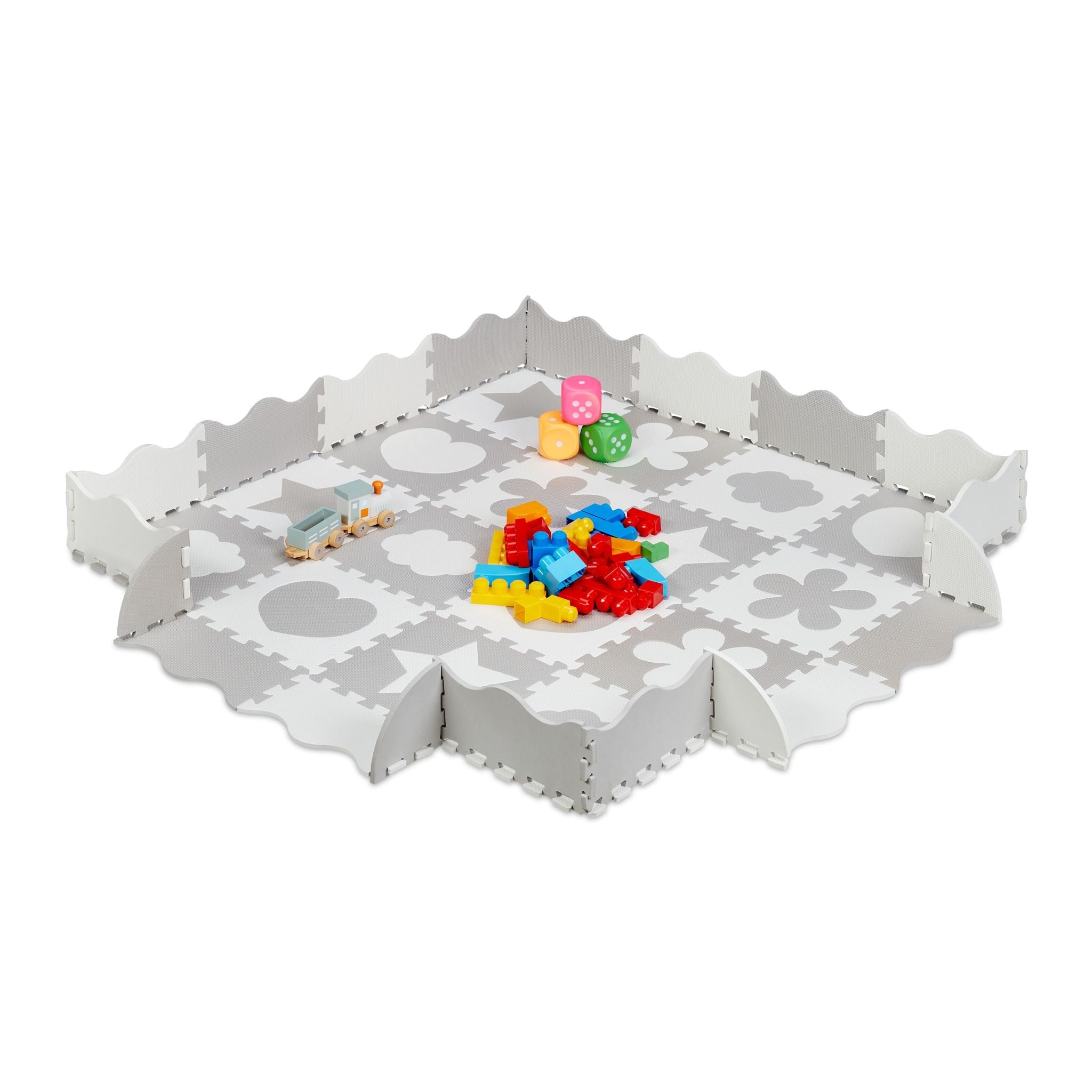 Puzzlematte mit Rand 52-tlg. Weiss-Grau von Relaxdays