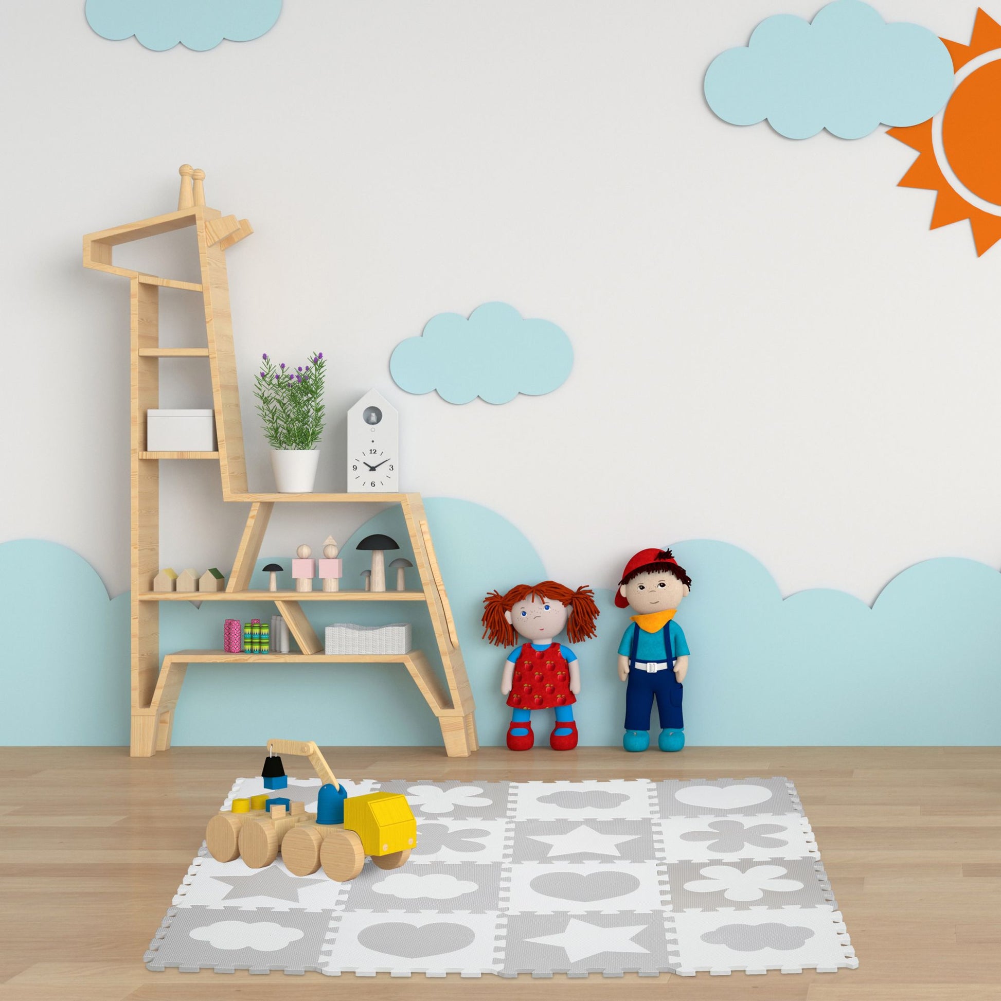 Puzzlematte mit Rand 52-tlg. Weiss-Grau von Relaxdays
