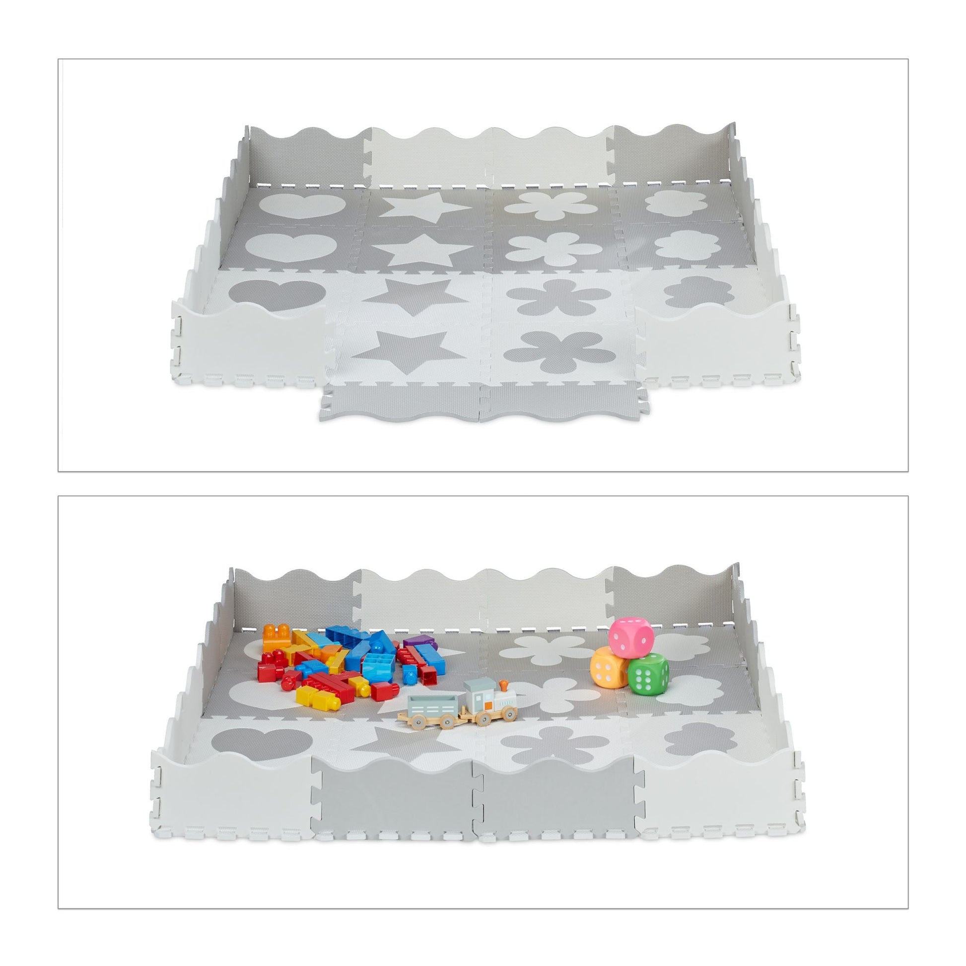 Puzzlematte mit Rand 52-tlg. Weiss-Grau von Relaxdays
