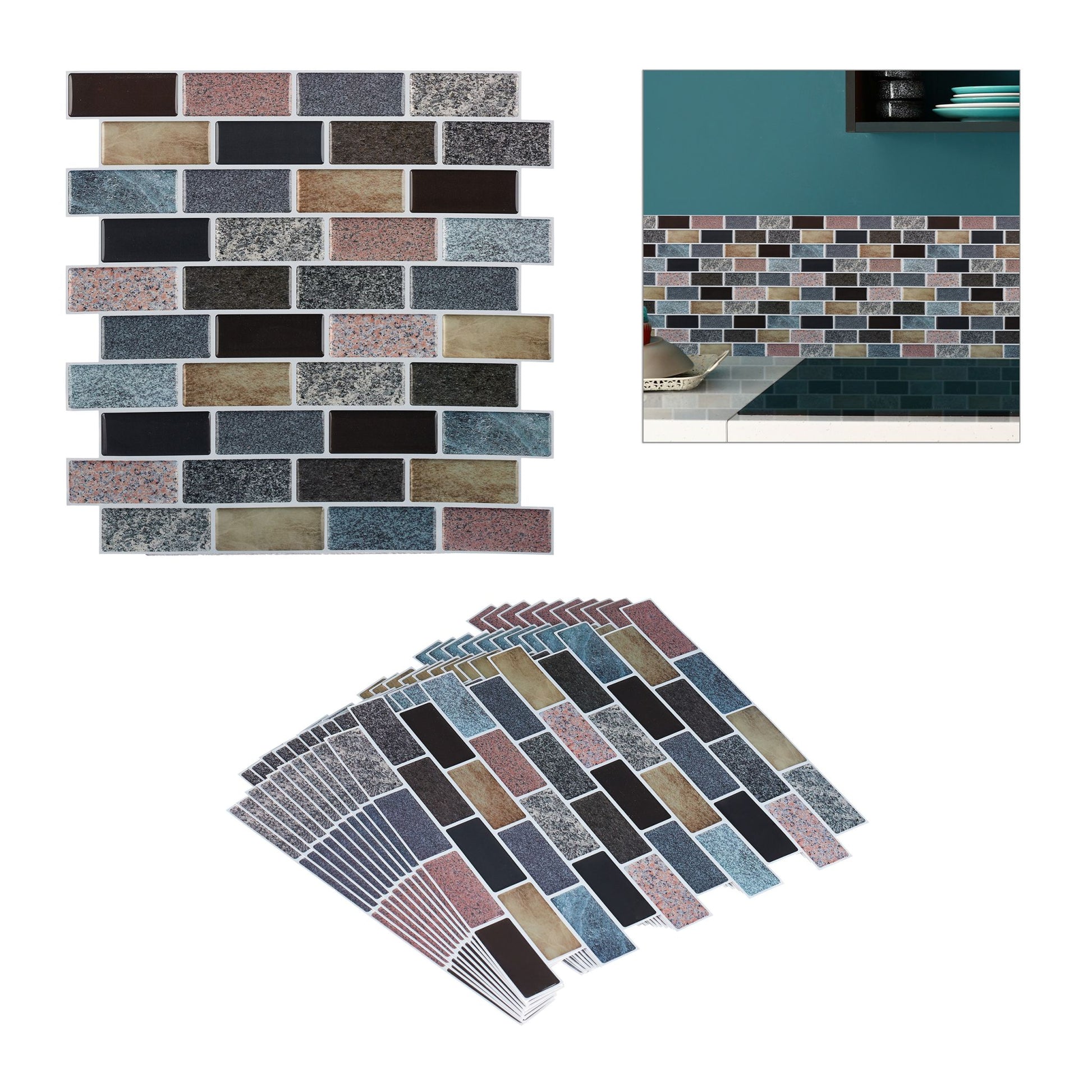 Fliesenaufkleber Steinoptik 10er-Set Beige-Schwarz-Grau von Relaxdays