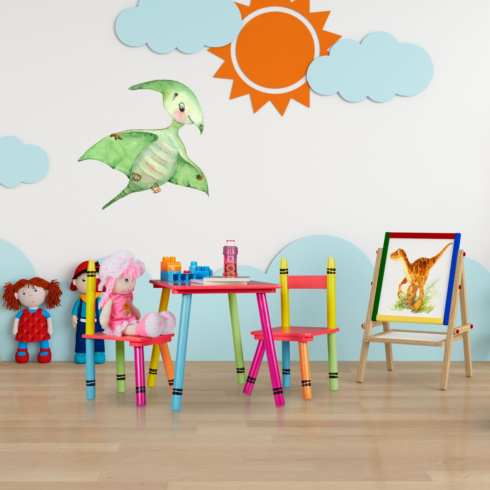 Kindersitzgruppe 3tlg. Gelb-Grün-Rot von Relaxdays