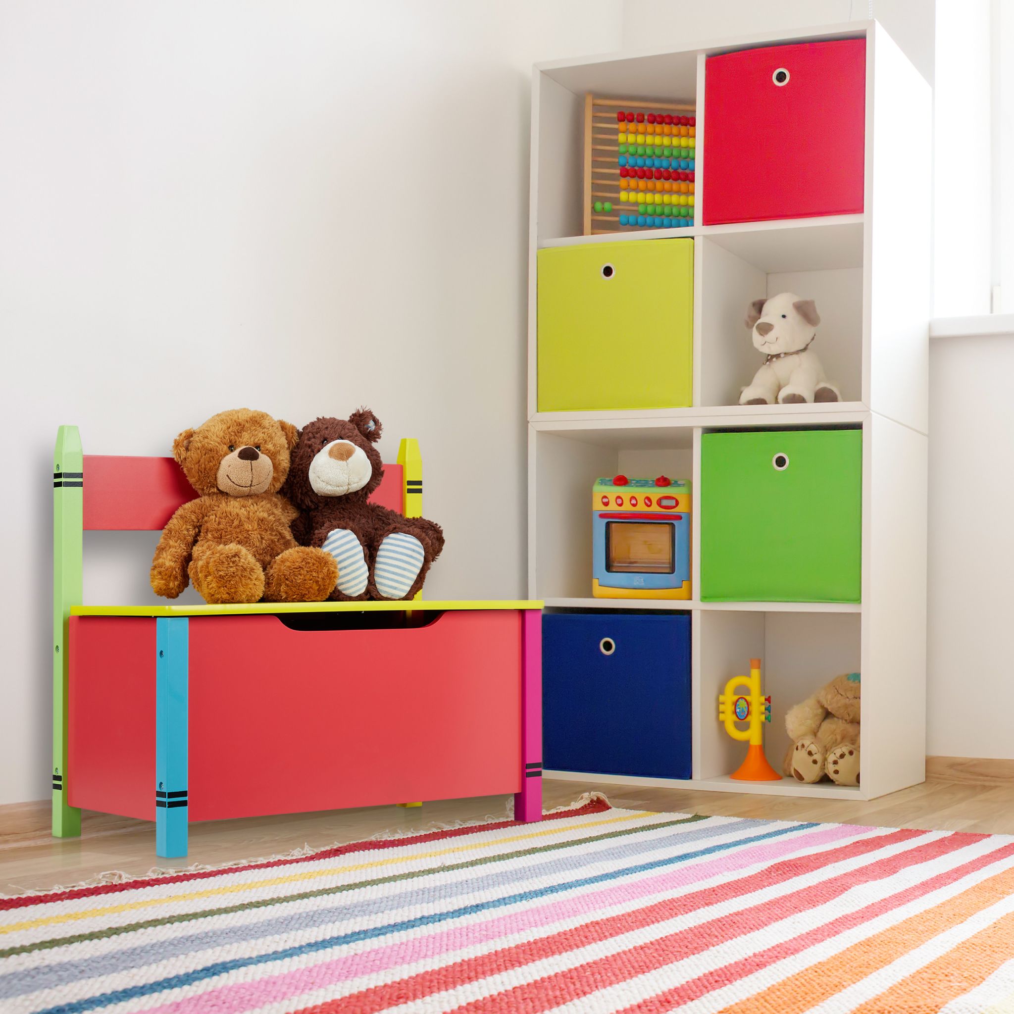 Kindersitzbank mit Stauraum Gelb-Grün-Rot von Relaxdays