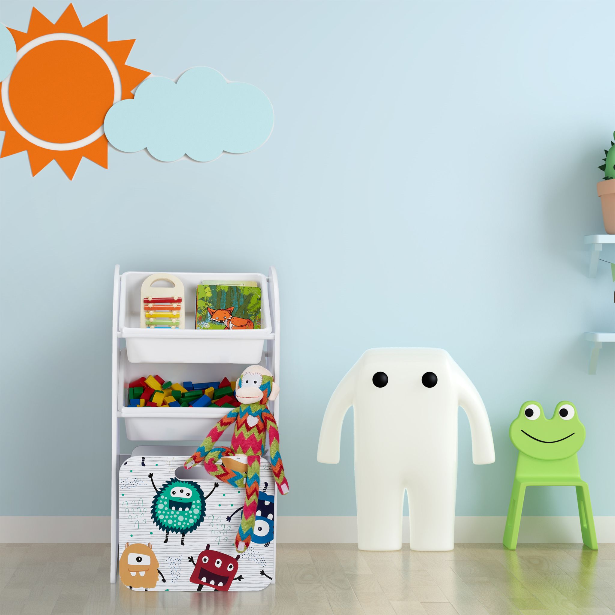 Schmales Kinderregal mit Monstern Weiss-Gelb-Rot von Relaxdays