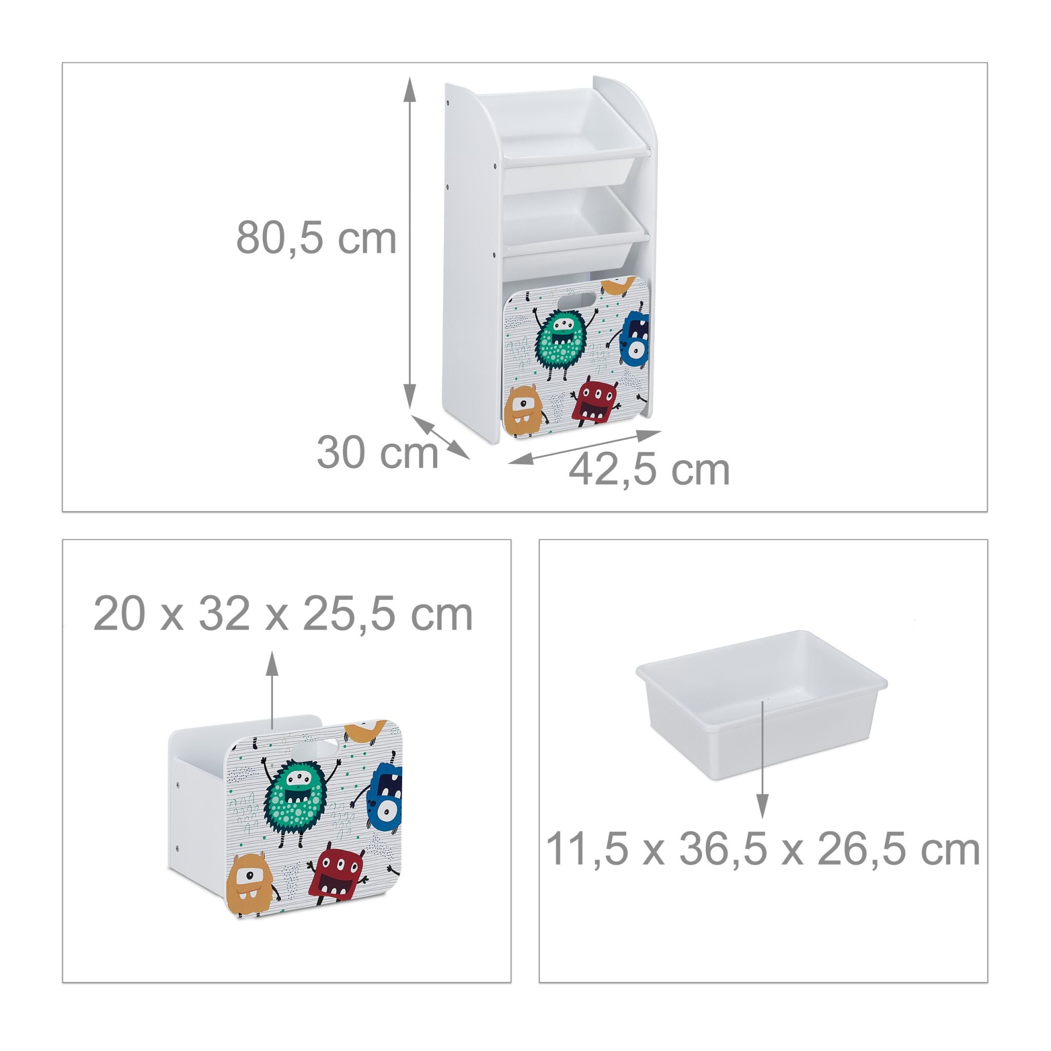 Schmales Kinderregal mit Monstern Weiss-Gelb-Rot von Relaxdays