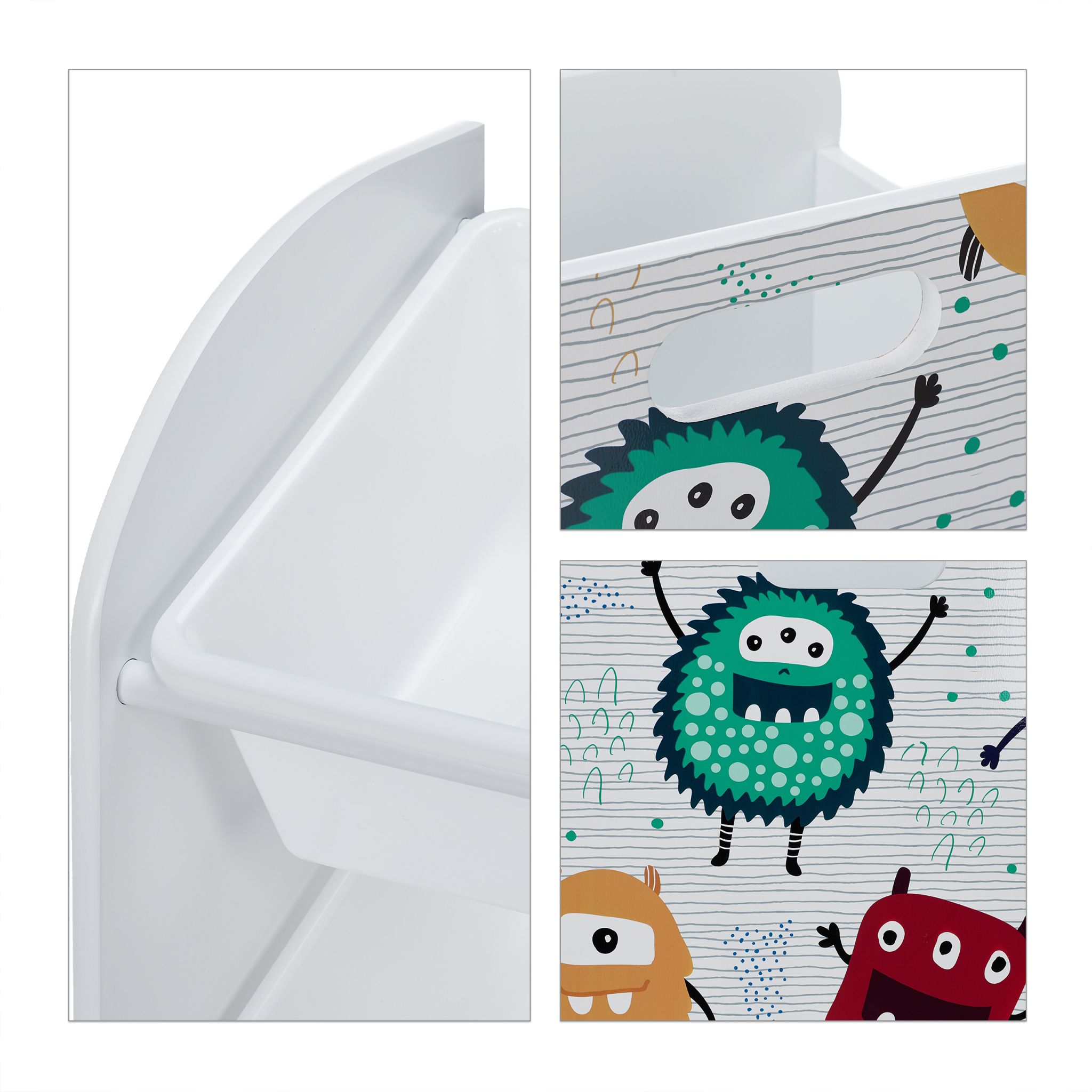 Schmales Kinderregal mit Monstern Weiss-Gelb-Rot von Relaxdays