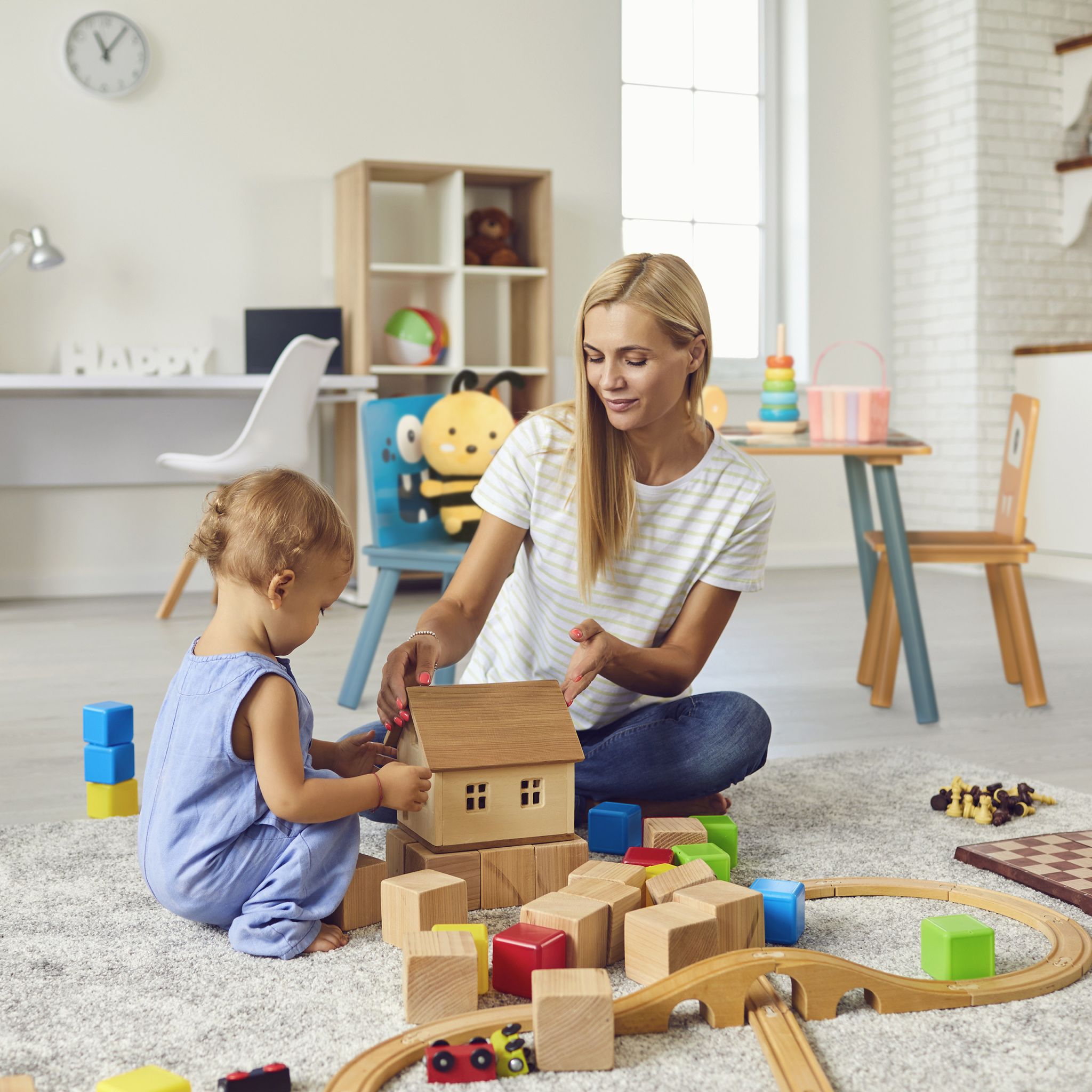 Kindersitzgruppe Monster-Motiv 3tlg. Weiss-Blau-Gelb von Relaxdays