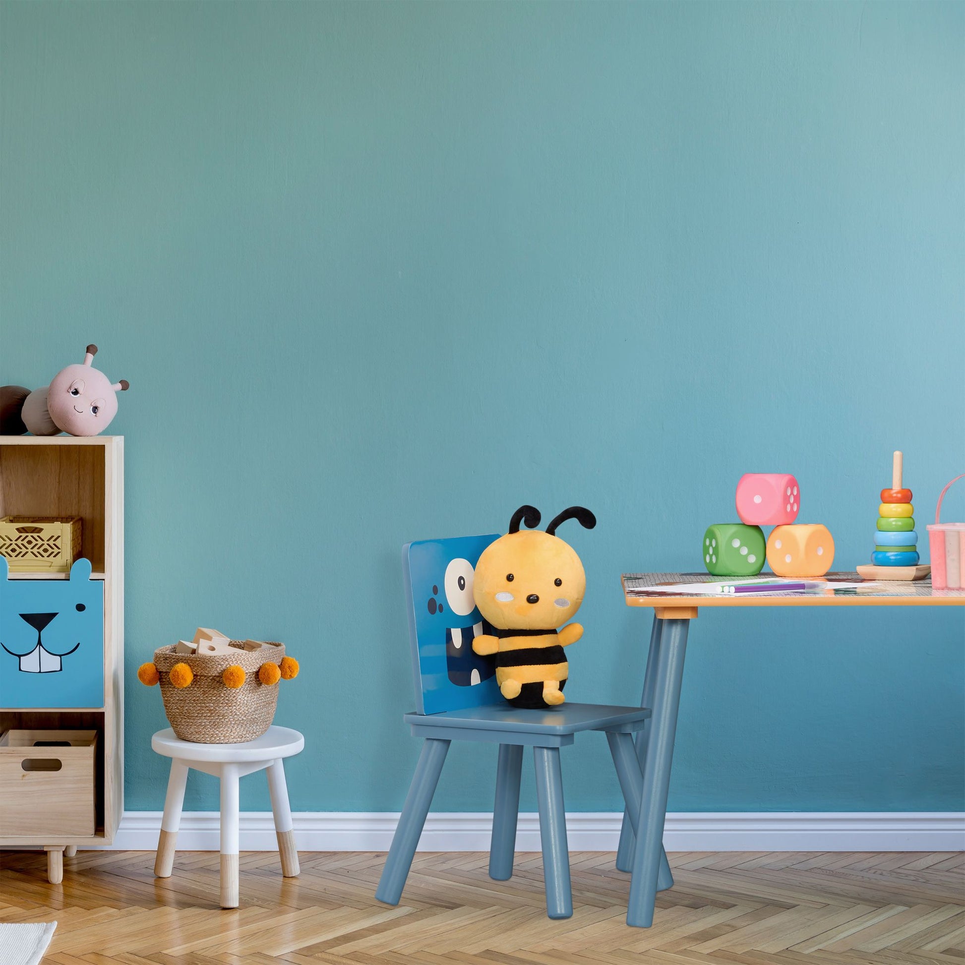 Kindersitzgruppe Monster-Motiv 3tlg. Weiss-Blau-Gelb von Relaxdays