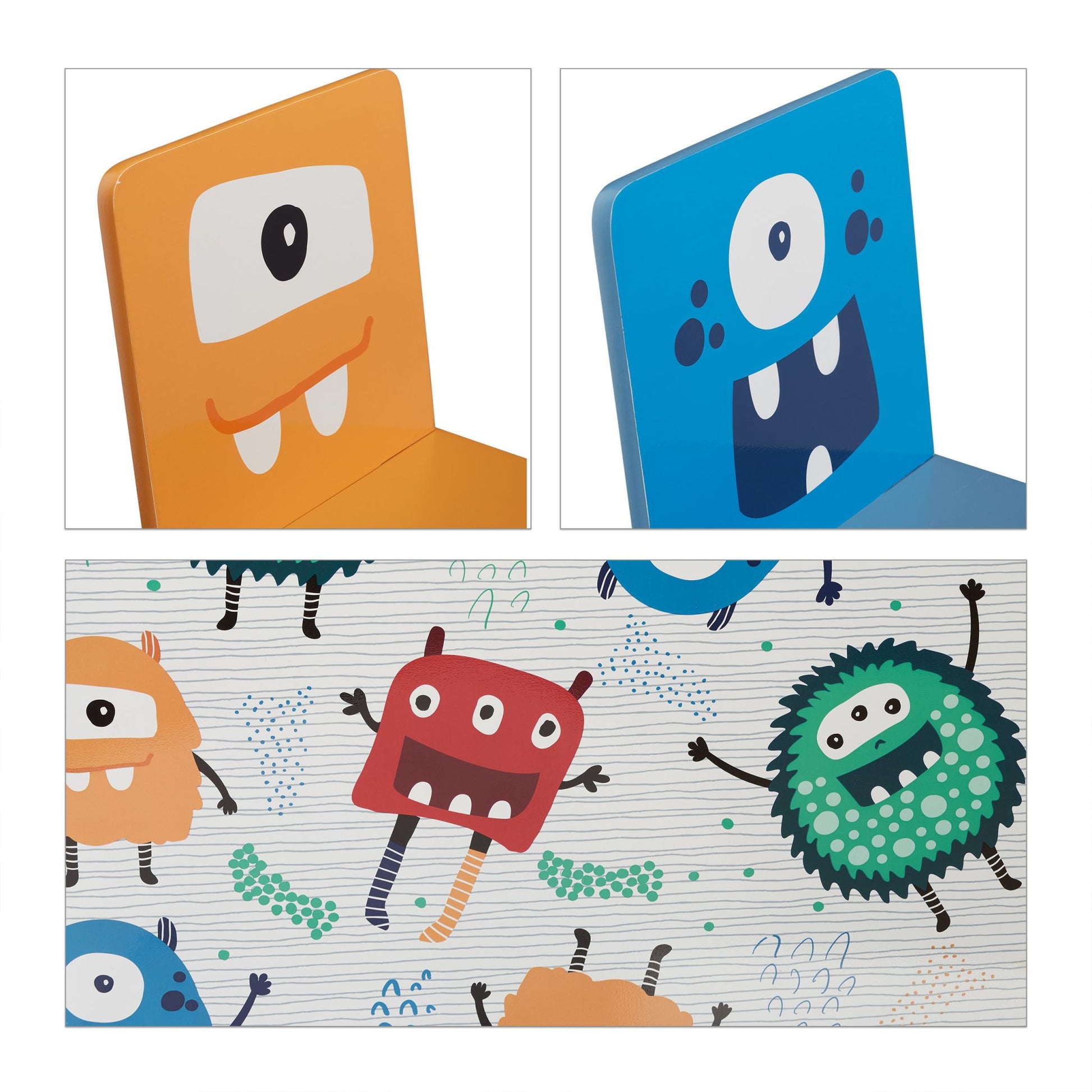 Kindersitzgruppe Monster-Motiv 3tlg. Weiss-Blau-Gelb von Relaxdays